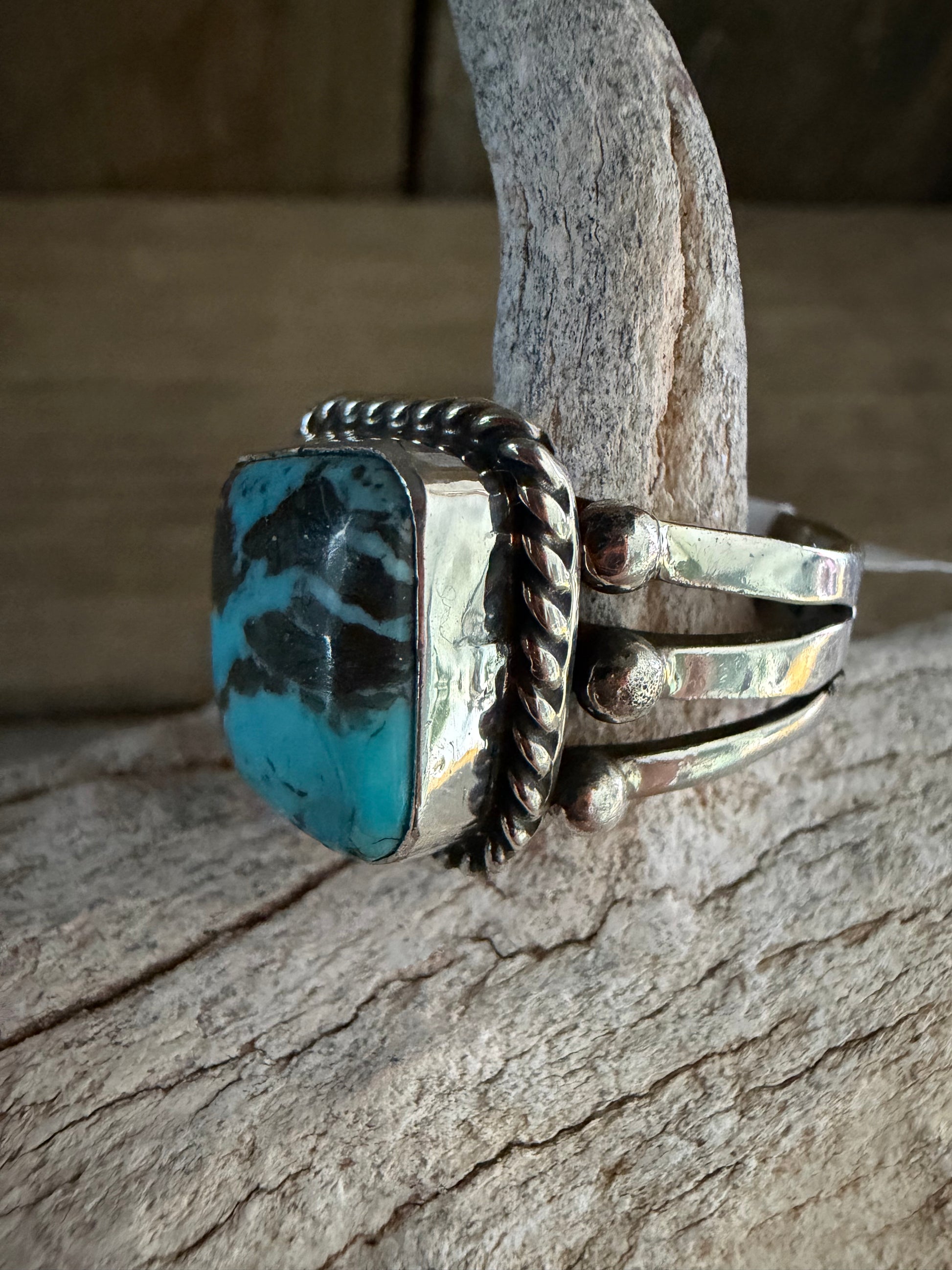 Native American Linda Yazzie Handmade Blackjack-Sterling Silver Ring Size 9.5