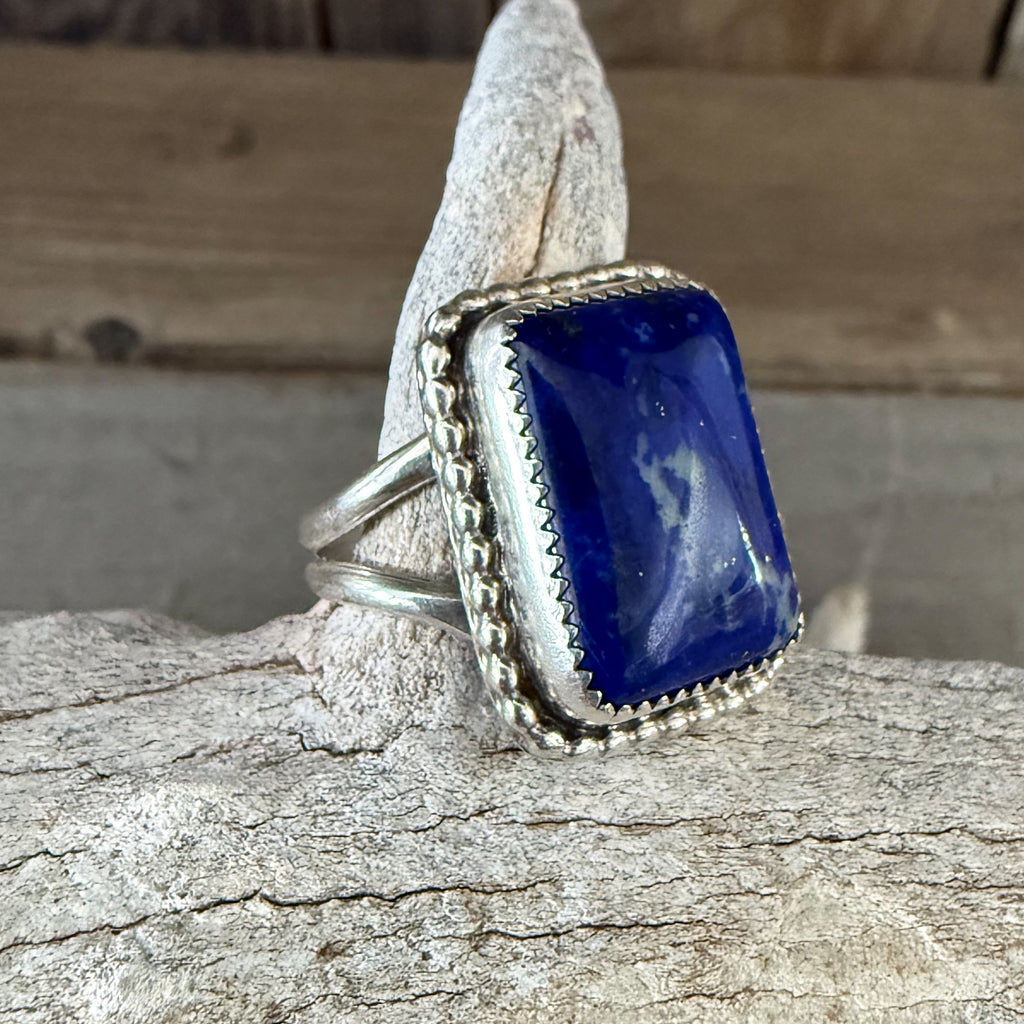 Authentic Native American Handmade Sterling Silver and Lapis Ring size 7 1/2.