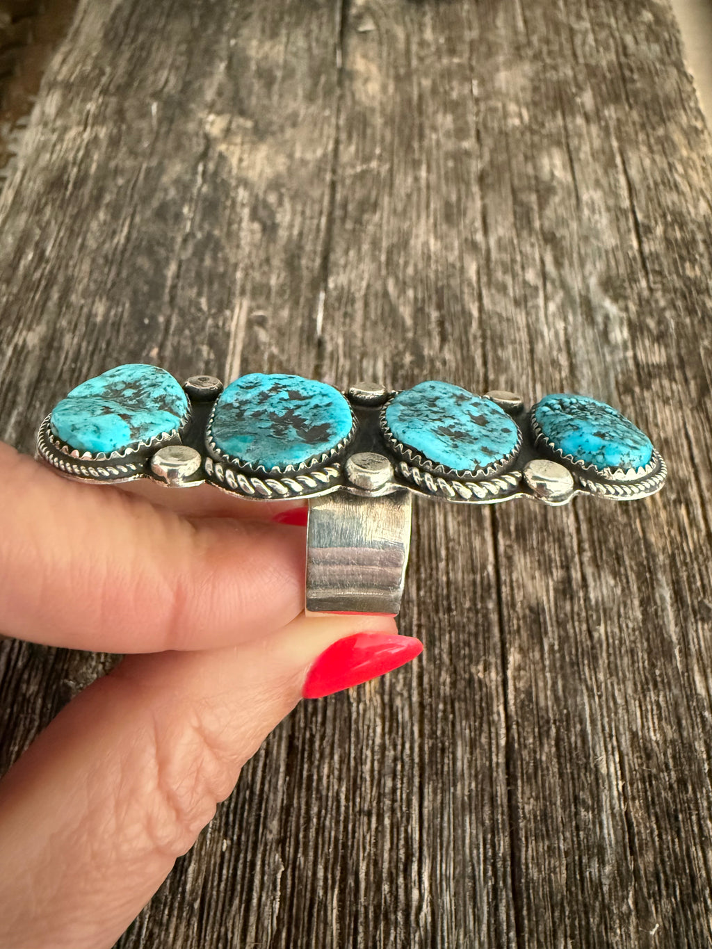 Custom Chad Tellar Kingman Nugget Stacker Turquoise Ring