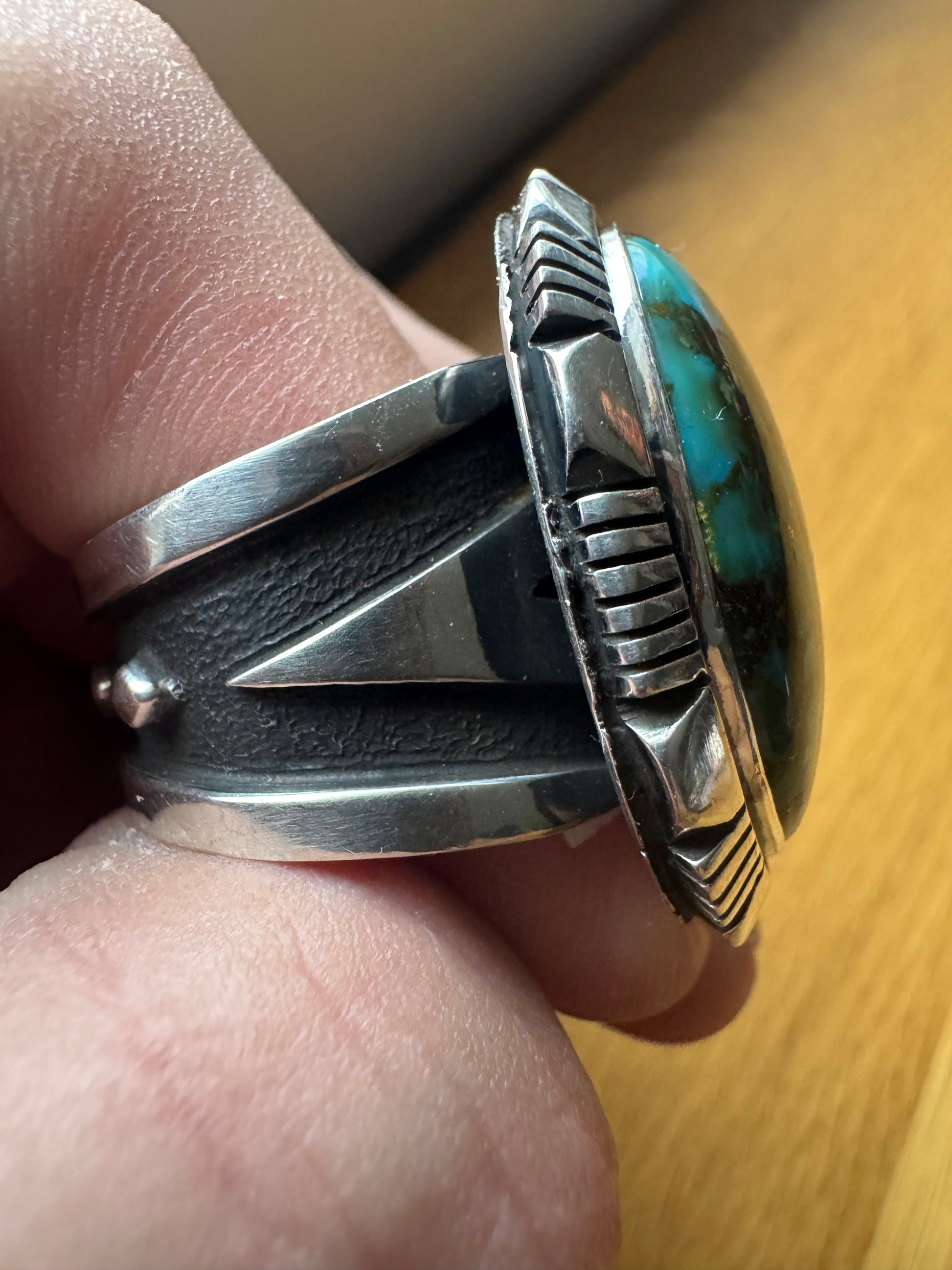 Cooper Willie Handmade Silver-Kingman Web High Grade Turquoise Ring Size 12