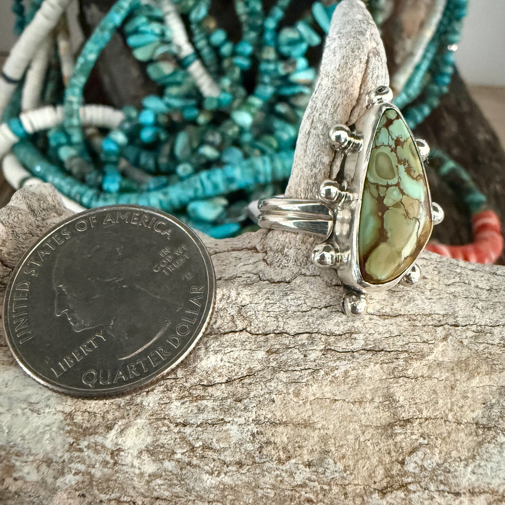 Authentic Native American Handmade Sterling Silver and Turquoise Adjustable Ring.