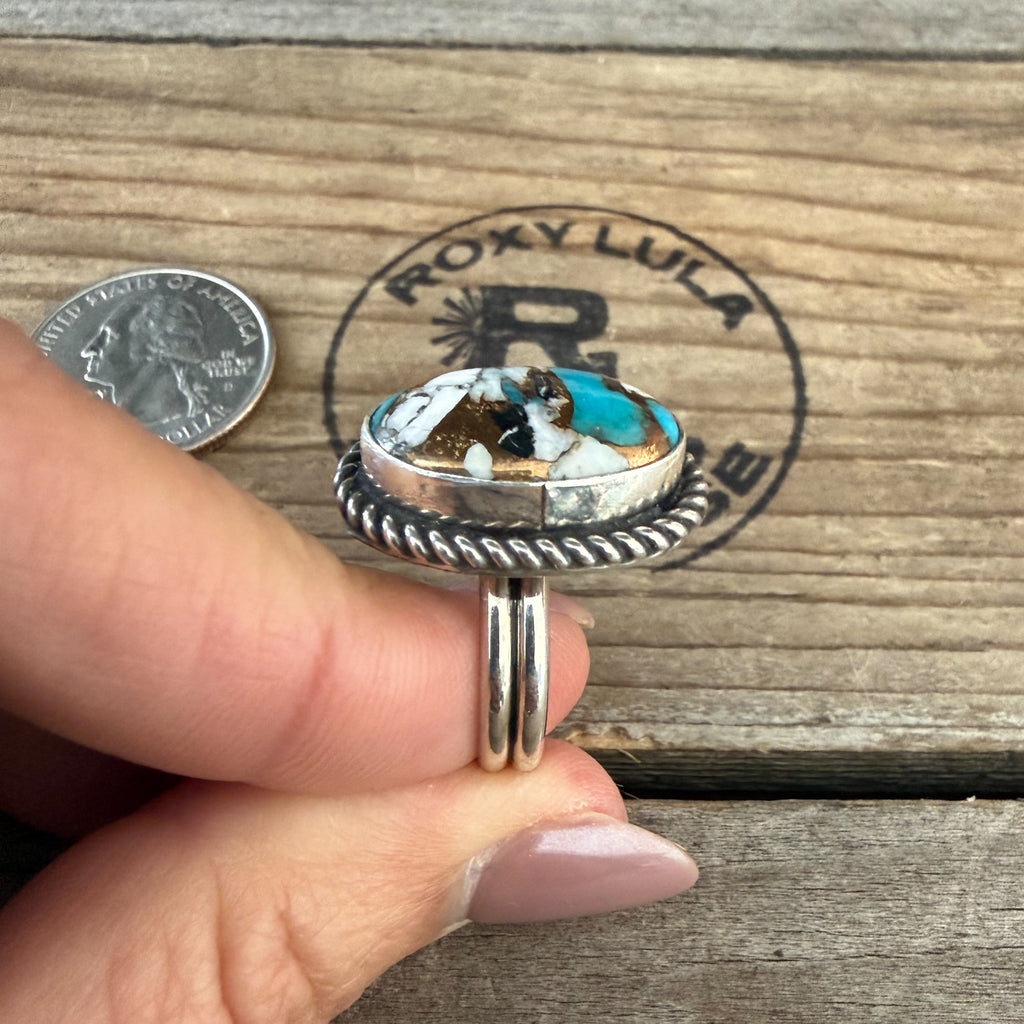 Authentic Native American Handmade Sterling Silver and Mojave Adjustable Ring