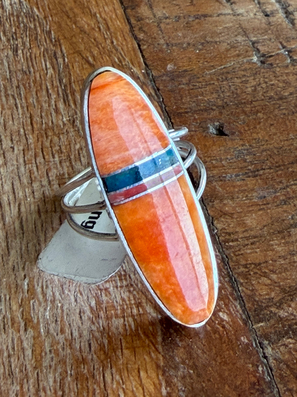 Native American Handmade Spiny Oyster-Turquoise Surfboard Ring Size 7.5