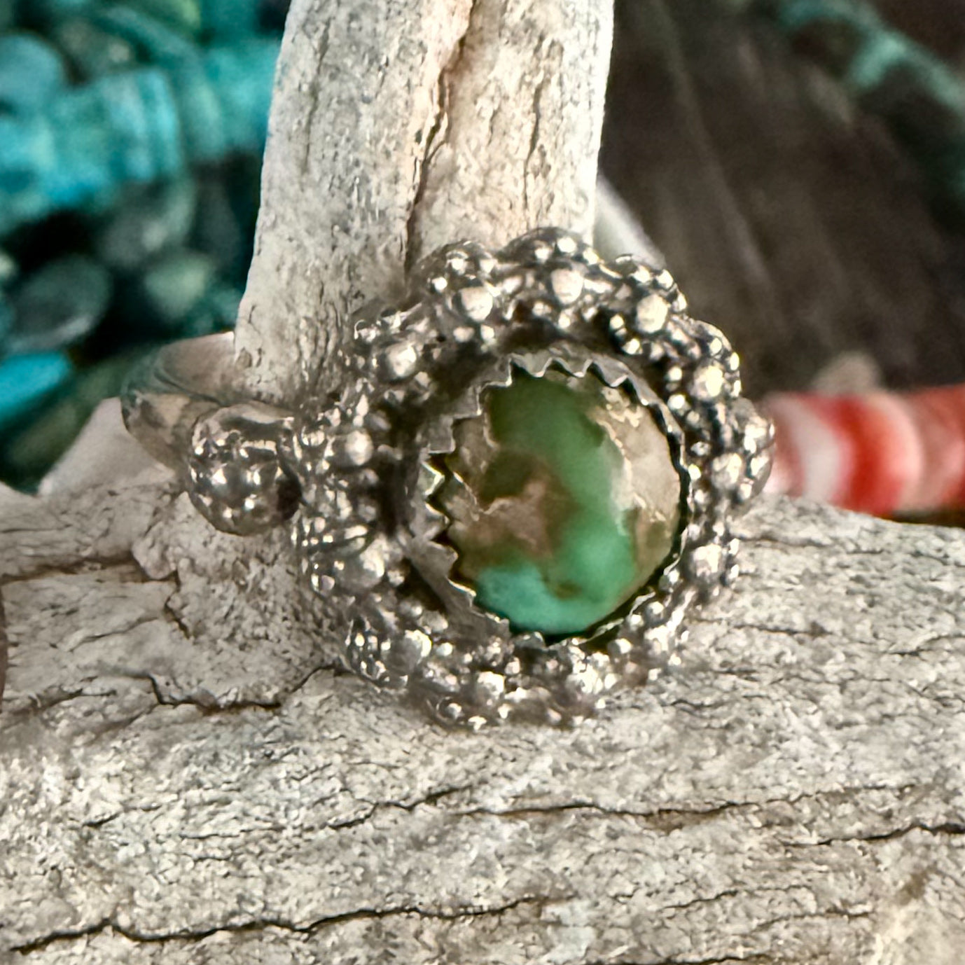 Authentic Native American Handmade Sterling Silver and Sonoran Gold Turquoise Ring     size 7 1//2.