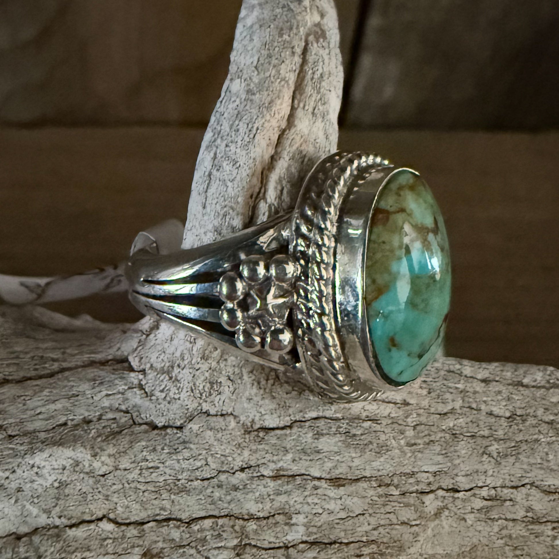 Authentic Native American Handmade Sterling Silver and Turquoise Ring Size 6 1/2.