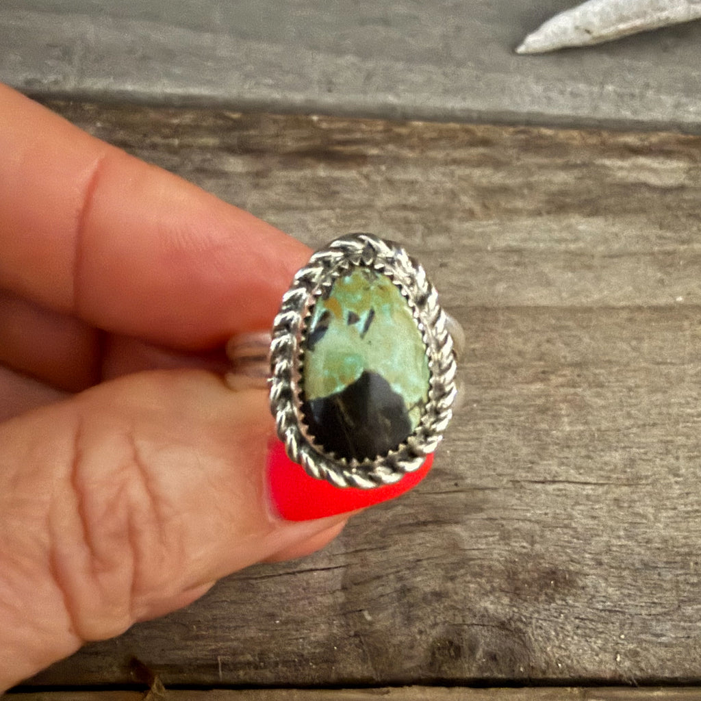 Authentic Native American Handmade Sterling Silver and Blackjack Turquoise Adjustable Ring
