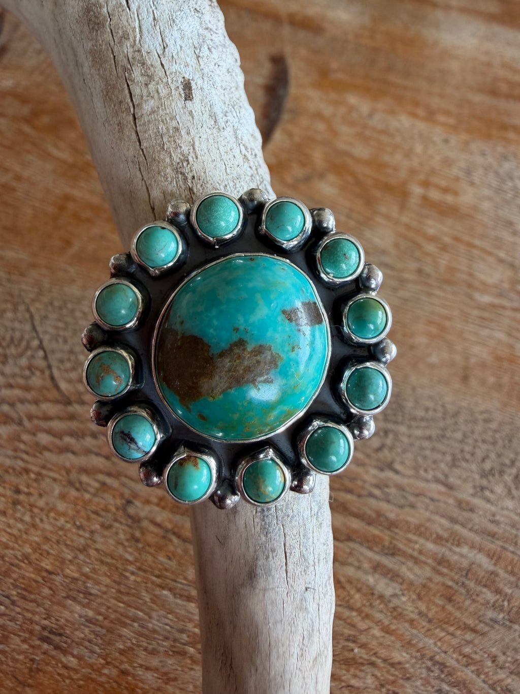 Authentic Native American Handmade Sterling Silver and Turquoise ring size 8.5