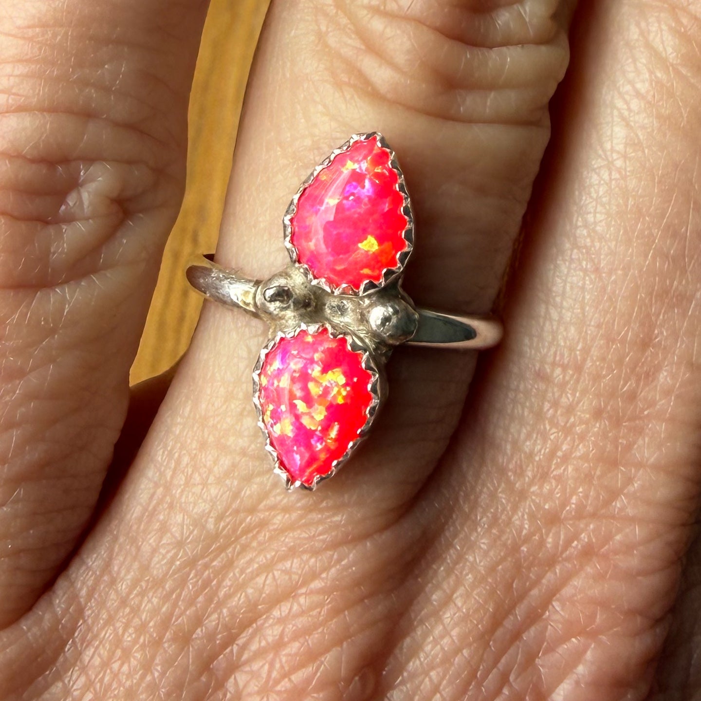 Authentic Native American Handmade Sterling Silver and Pink Opal Ring size 7.