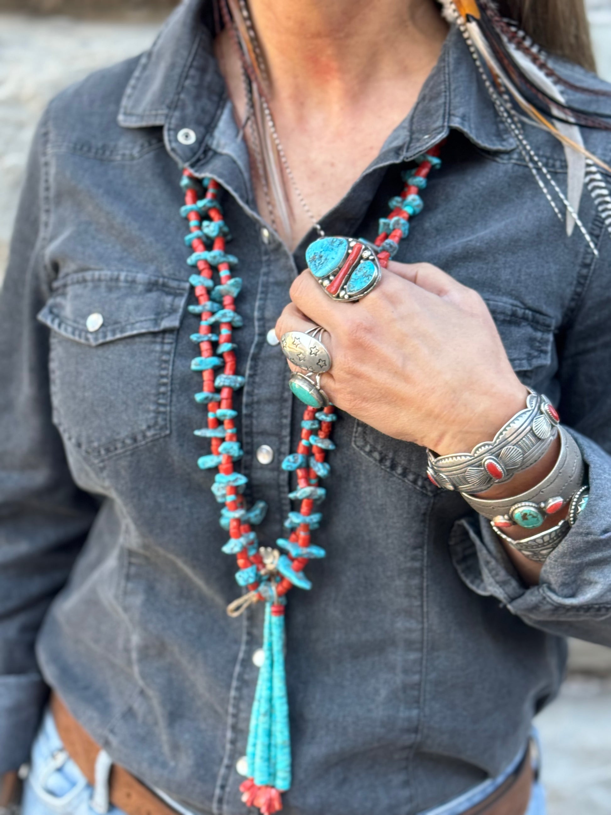 Native American Handmade Turquoise-Coral Necklace