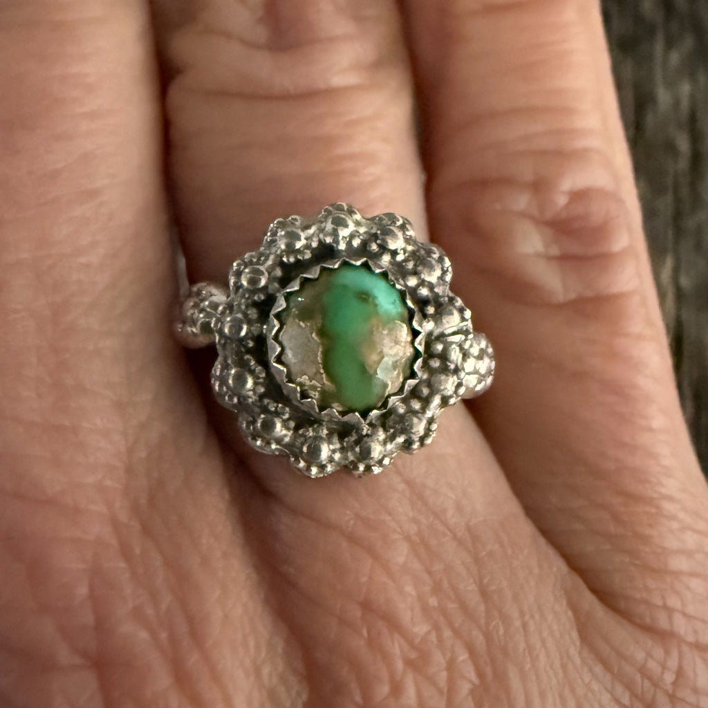 Authentic Native American Handmade Sterling Silver and Sonoran Gold Turquoise Ring     size 7 1//2.