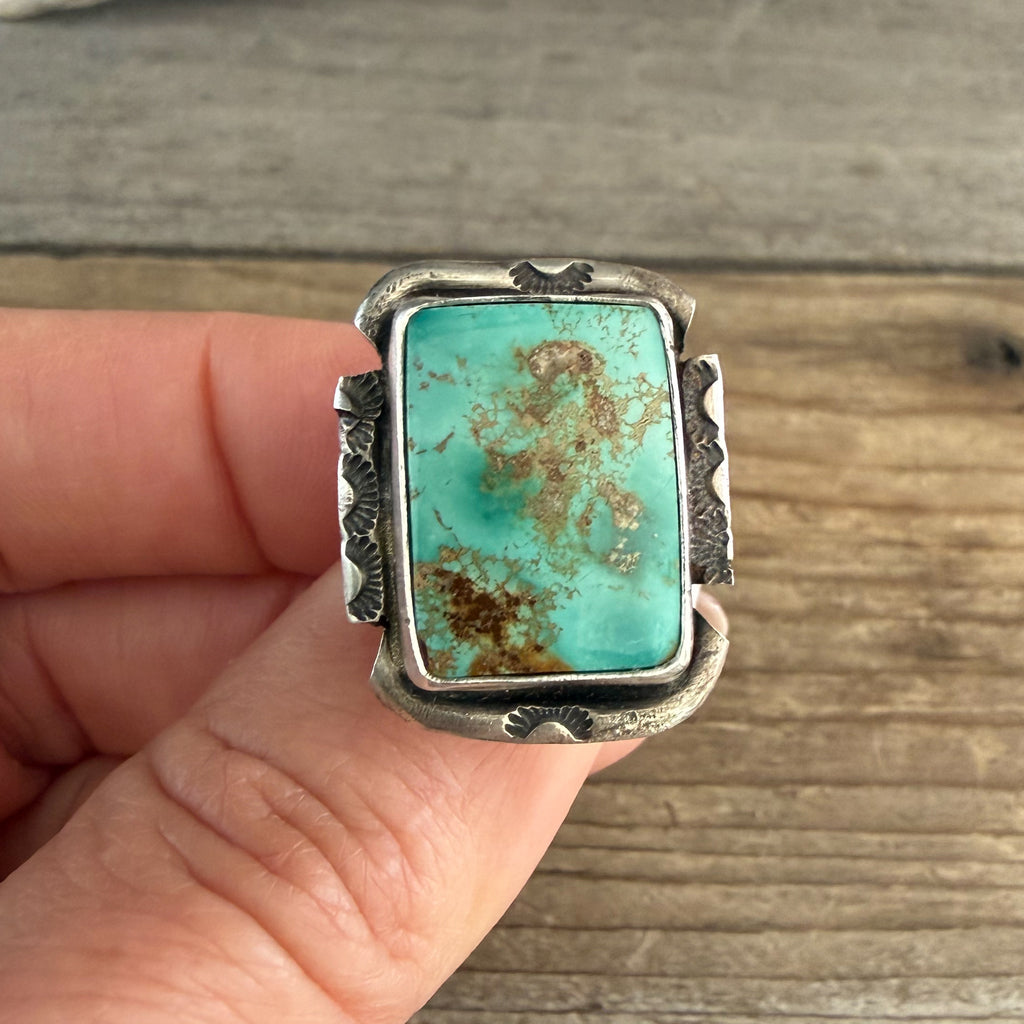 Authentic Native American Handmade Sterling Silver and Royston Turquoise Ring size 5