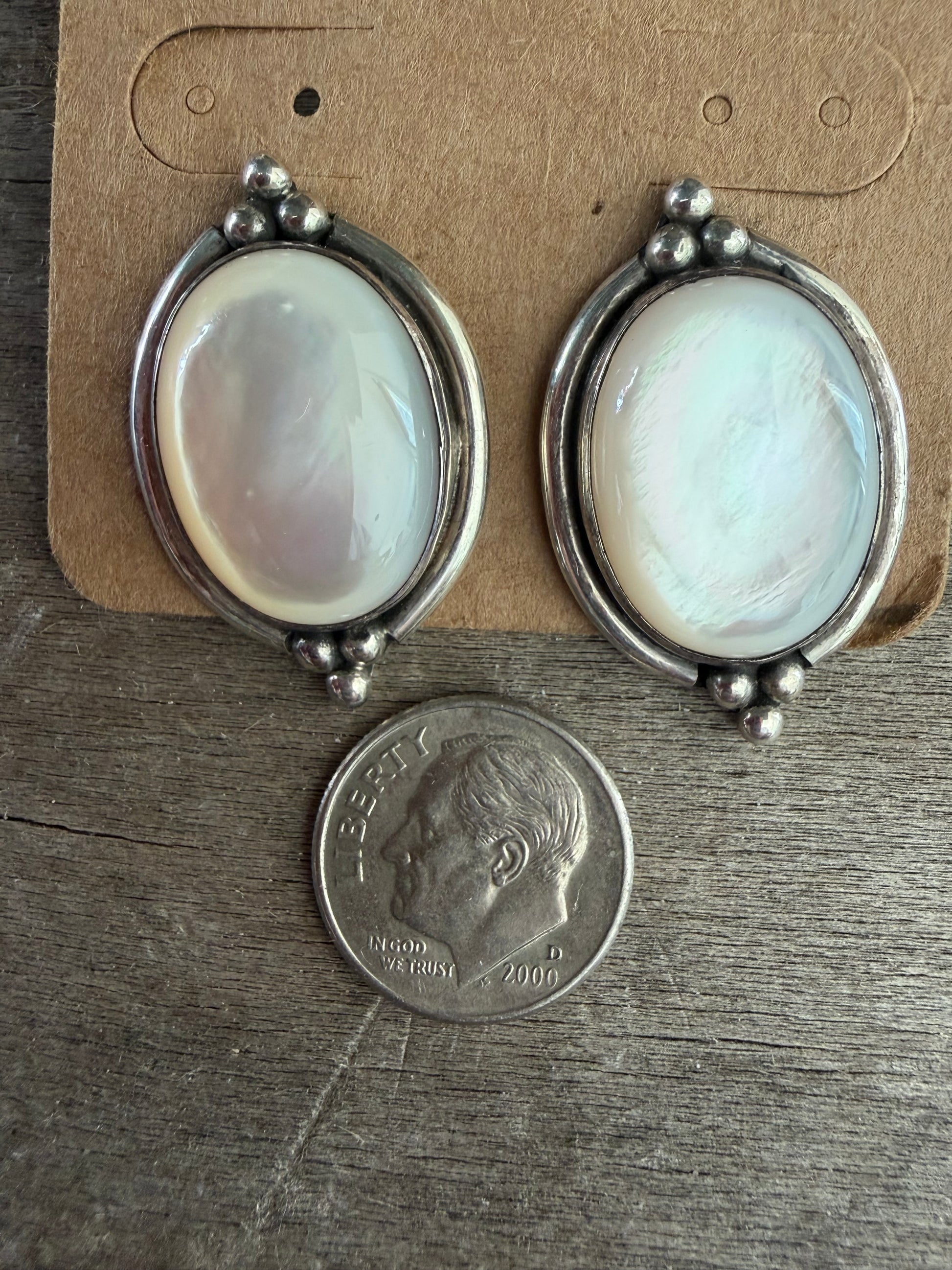 Native American Handmade Sterling Silver Mother of Pearl Earrings