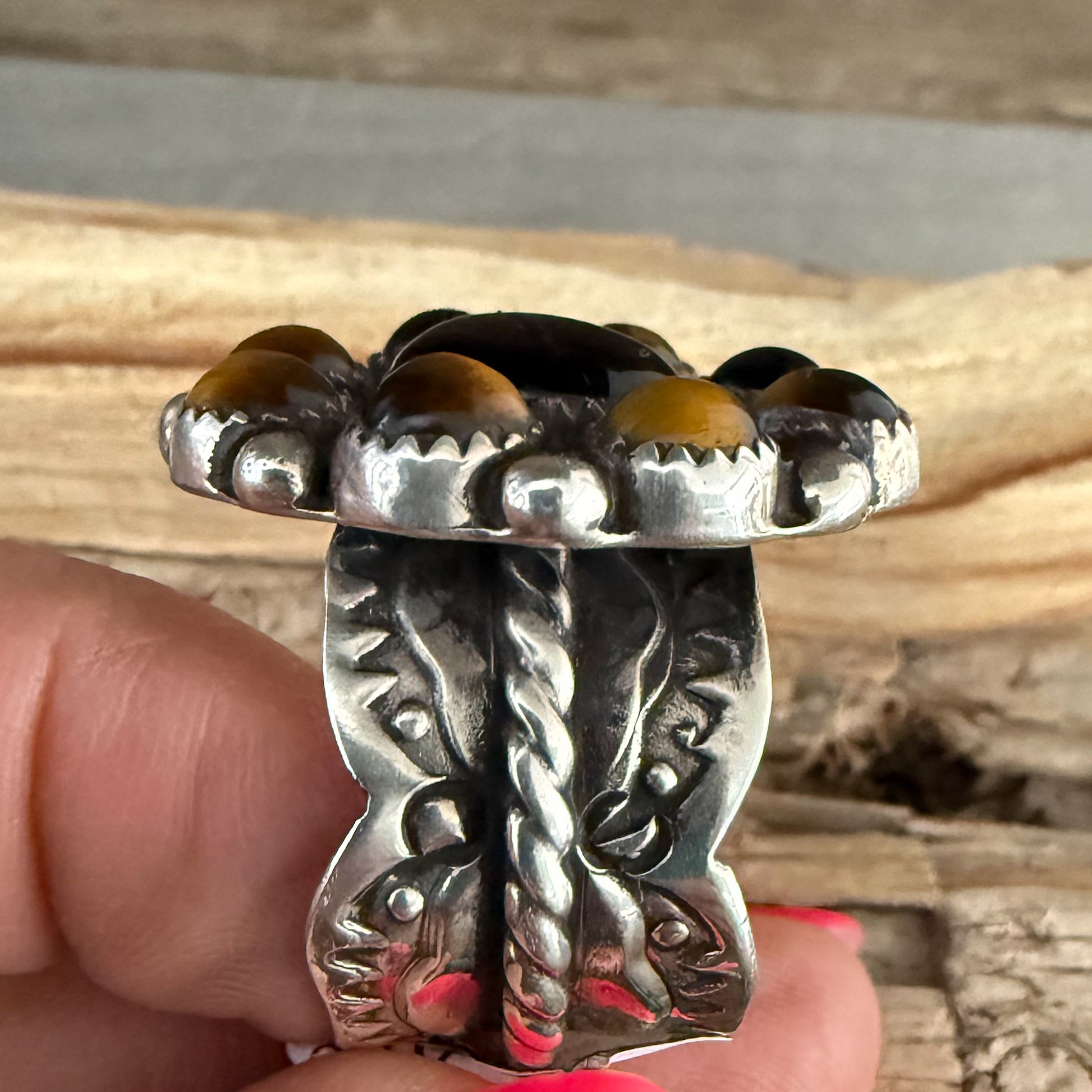 Authentic Native American Handmade Sterling Silver and Tigers Eye Ring size 11.