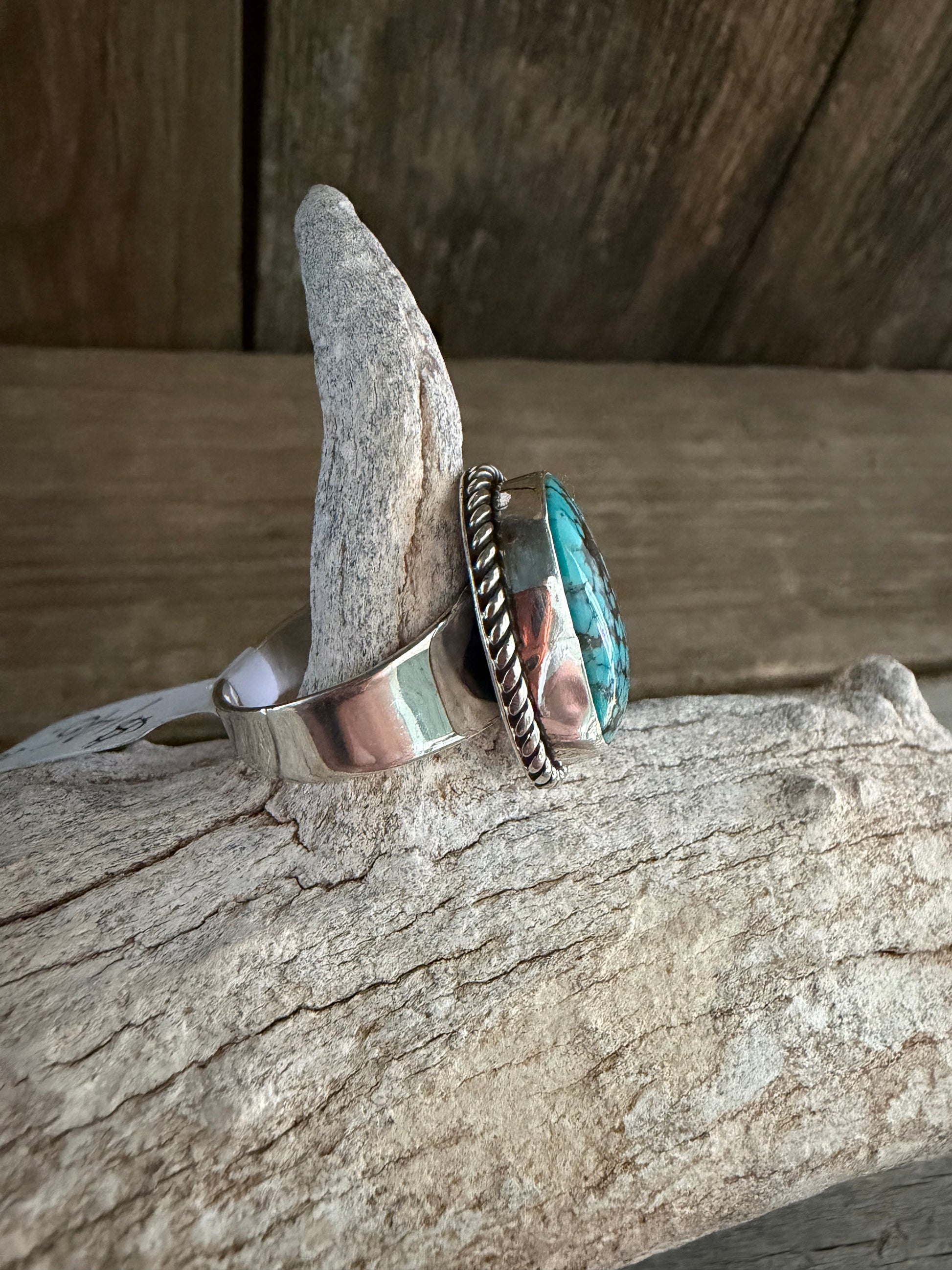 Native American 🇺🇸 Albert Jake Handmade Egyptian Turquoise-Sterling Silver Ring Size 8.25