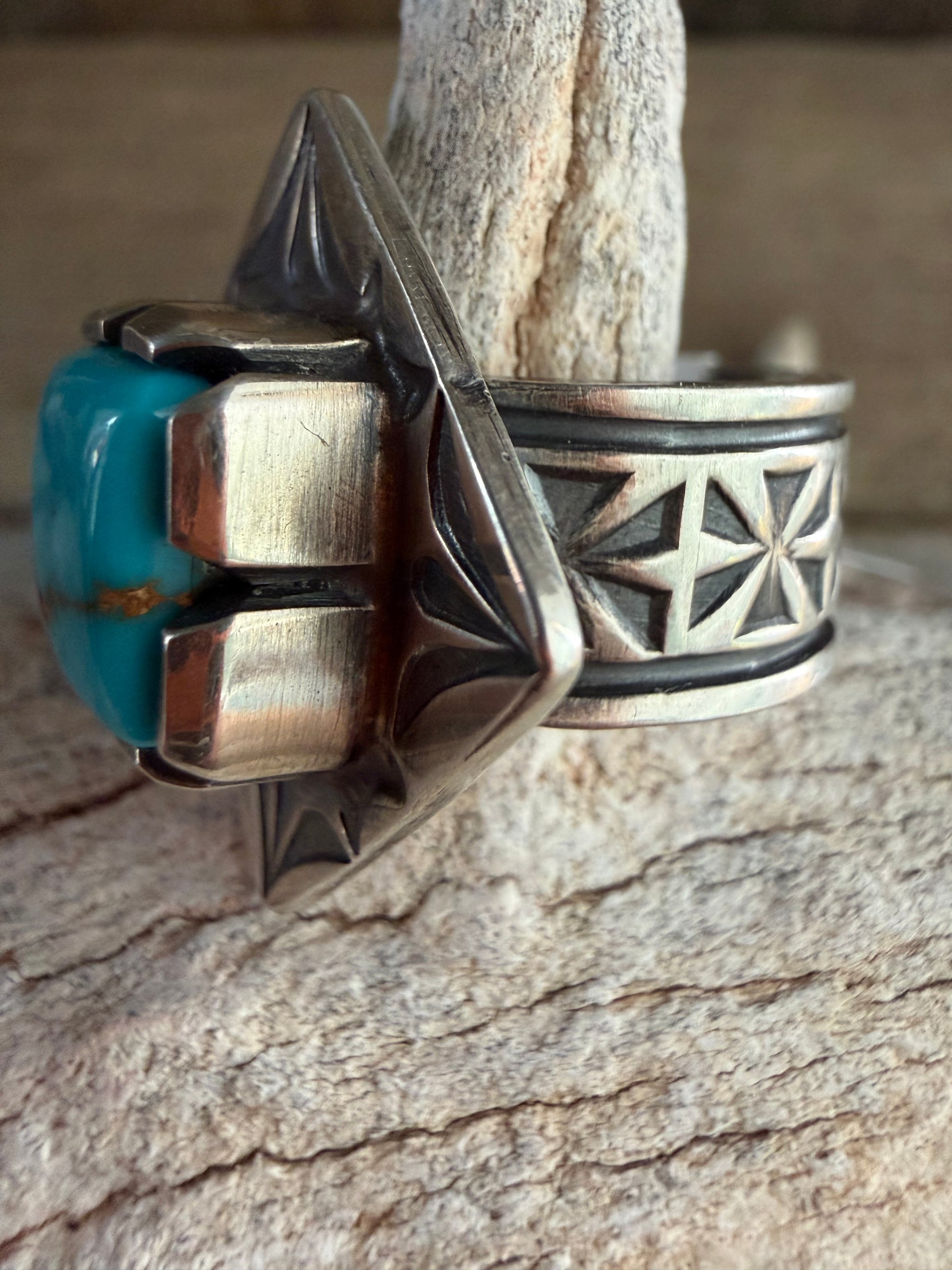 Handmade Sterling Silver Lone Mountain Turquoise Custom Ring Size 7 (non-native)