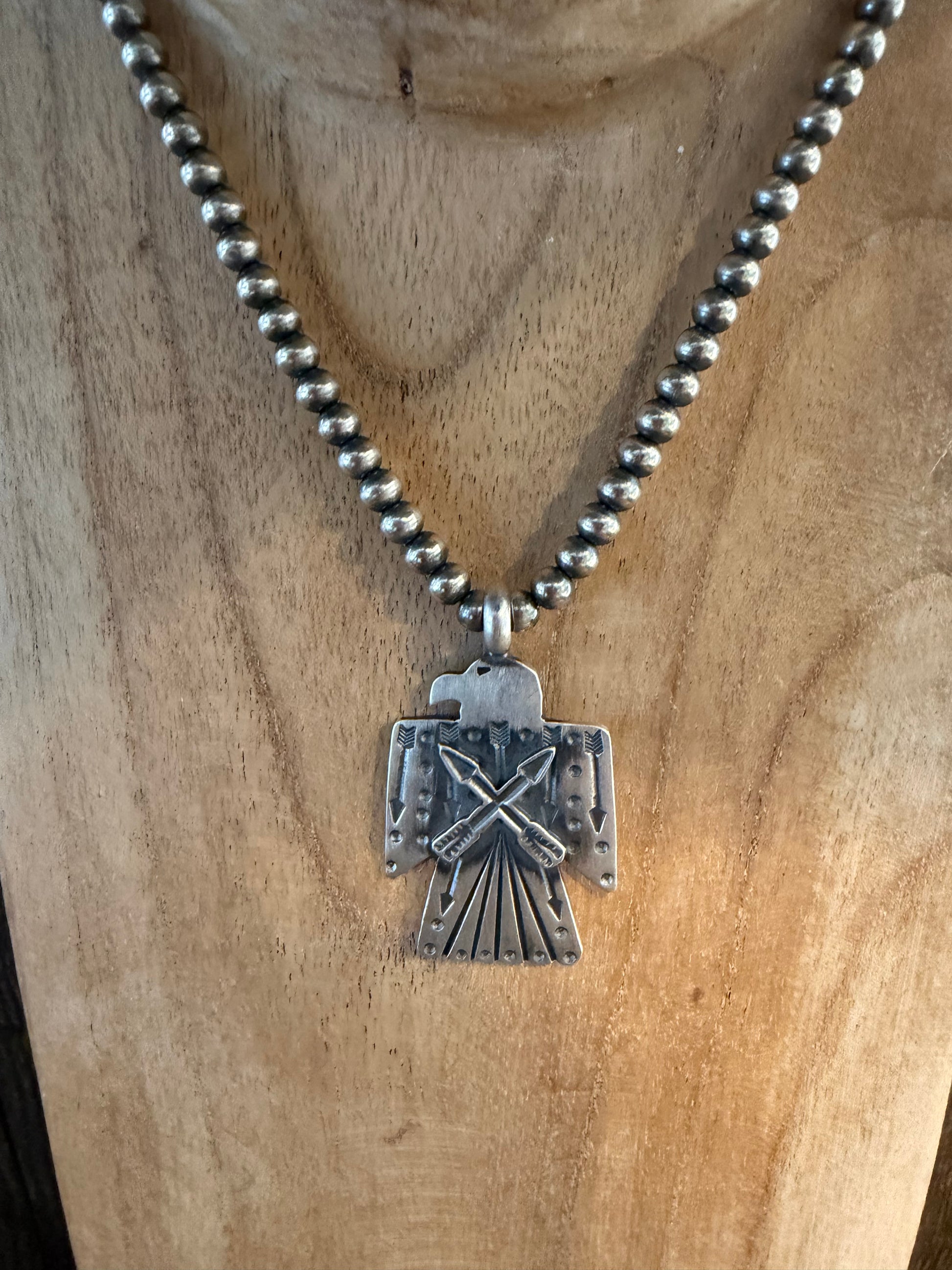 Native American Handmade Sterling Silver Thunderbird Pendant