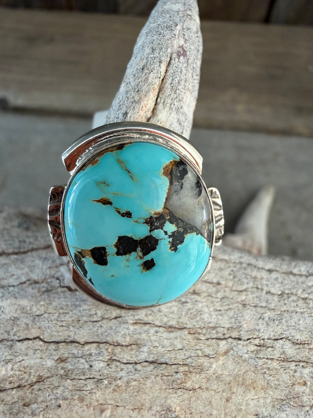 Native American Celeste Begay Handmade Sterling Silver-Blackjack Turquoise Ring Size 5