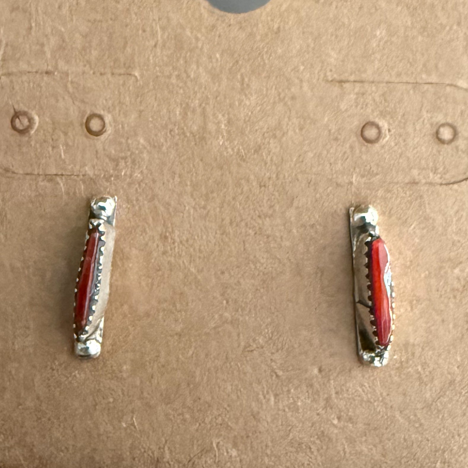 Authentic Native American Handmade Zuni Needlepoint Coral Earrings