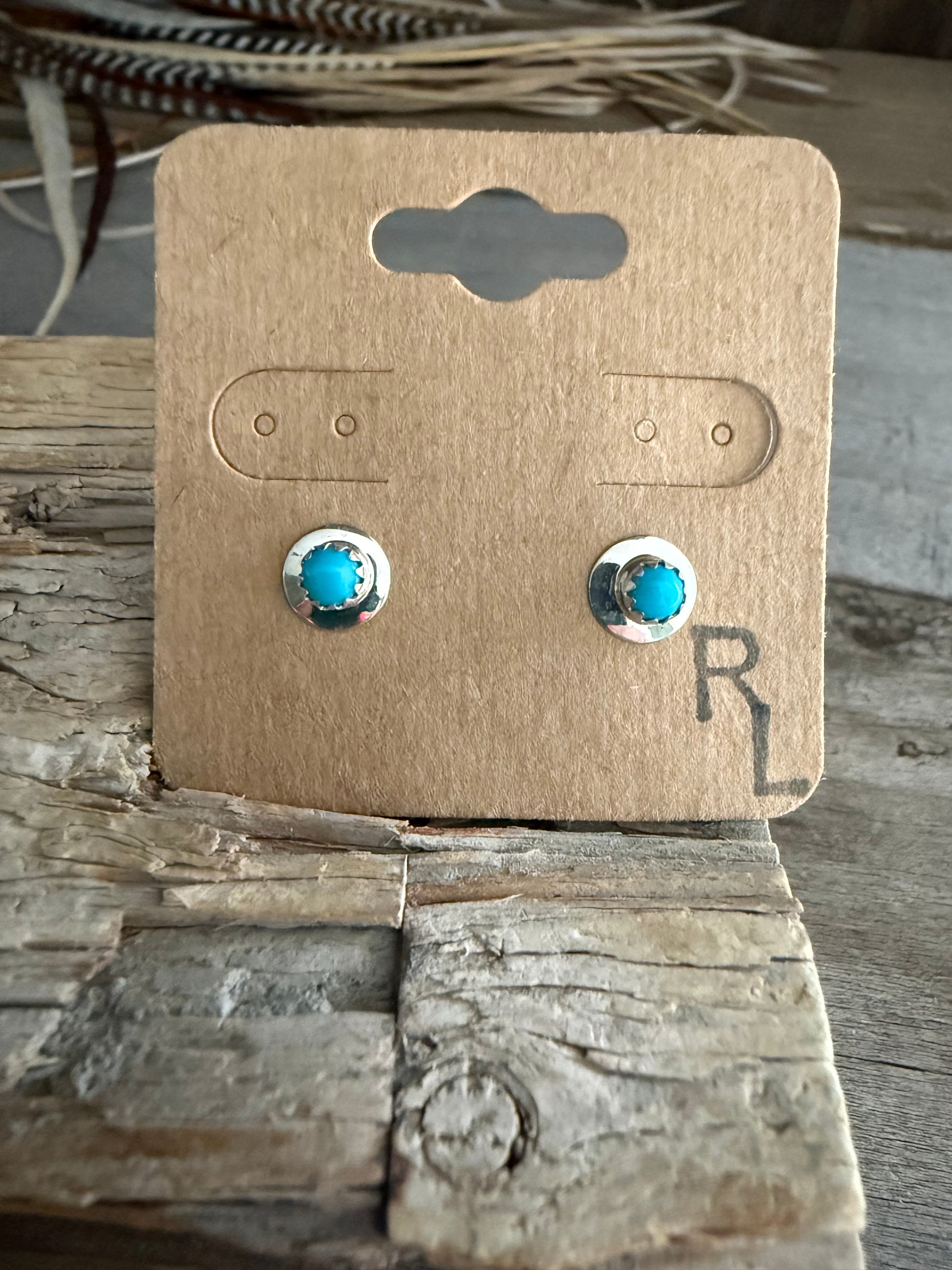 Authentic Native American Handmade Sterling Silver and Turquoise Stud Earrings