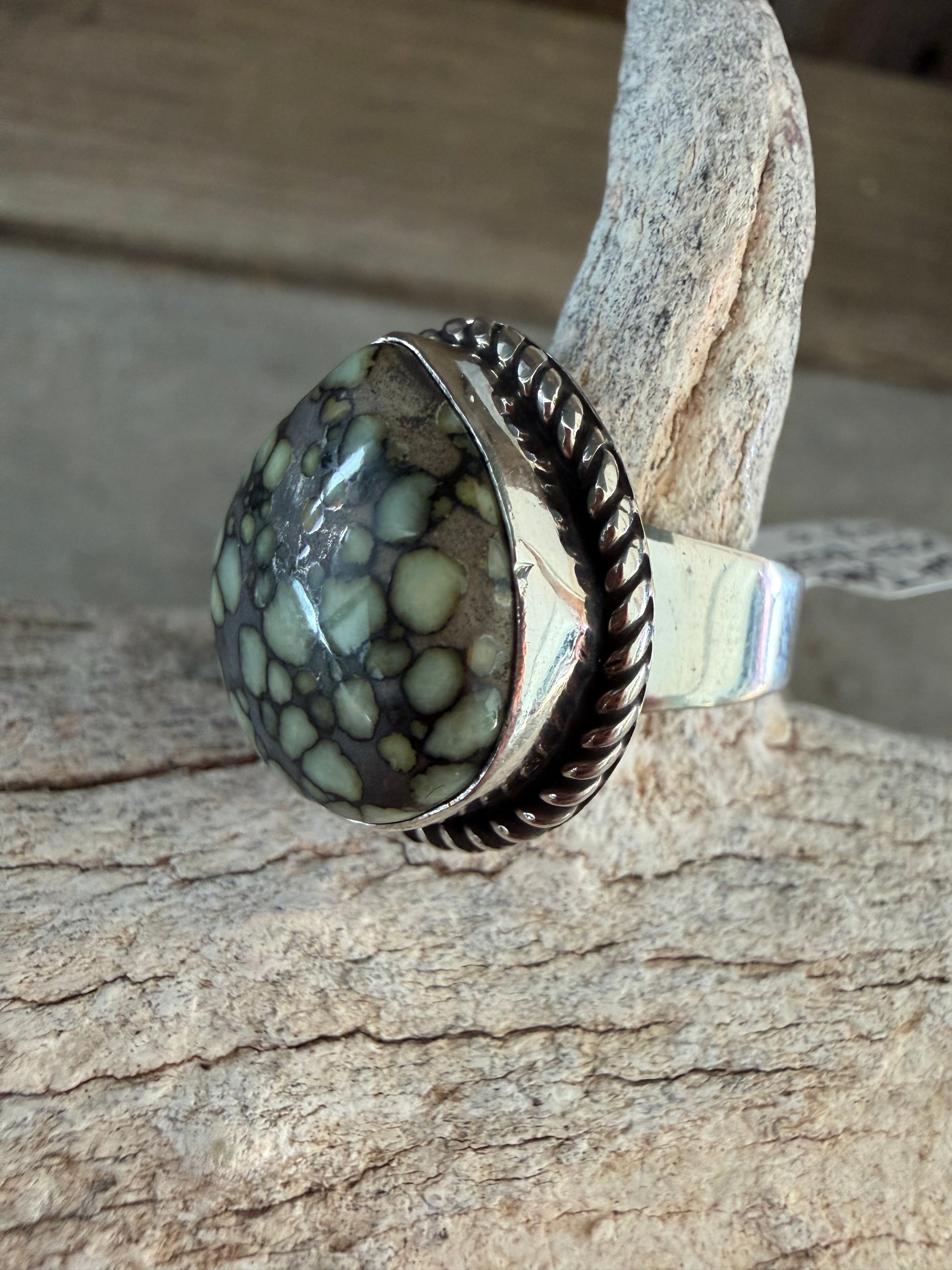 Native American Albert Jake Handmade Sterling Silver-Desert Bloom Variscite Ring Size 6