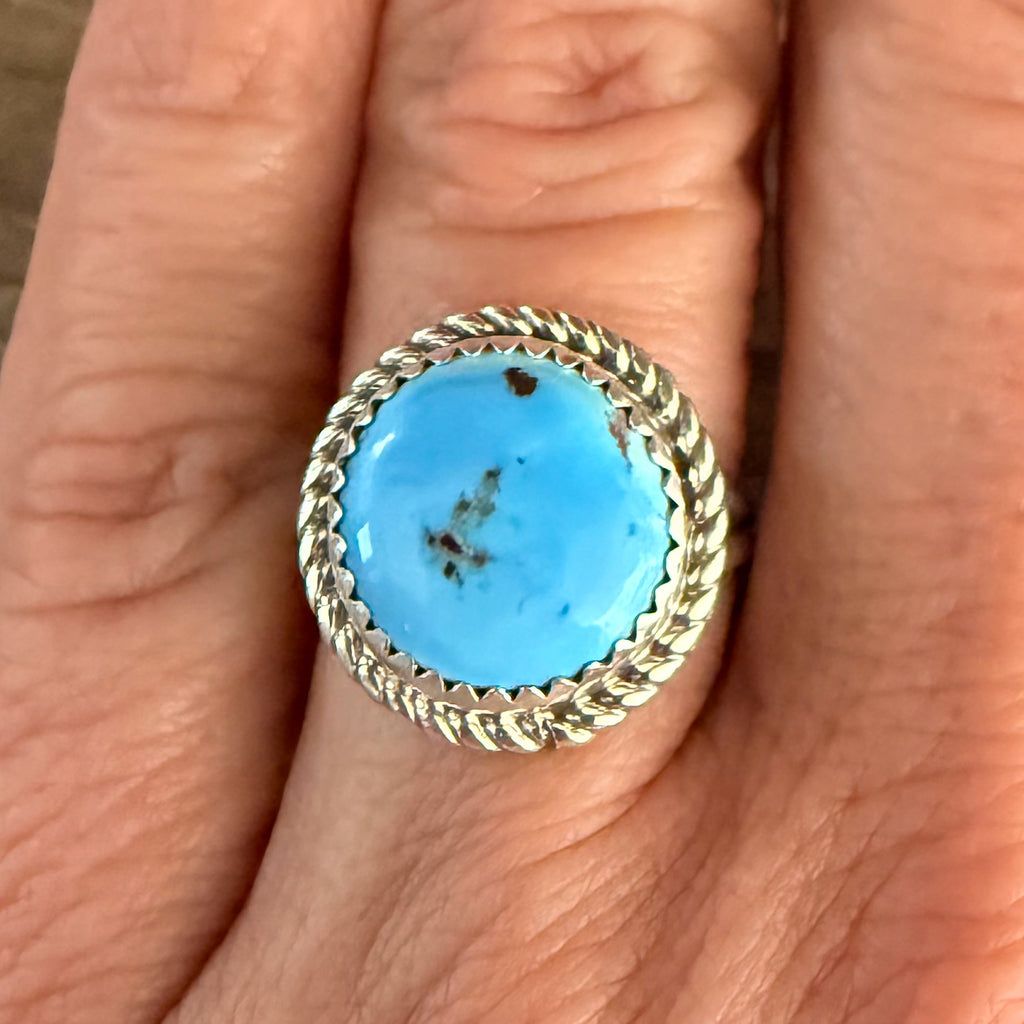 Authentic Native American Handmade Sterling Silver and Golden Hills Turquoise Ring size 6.