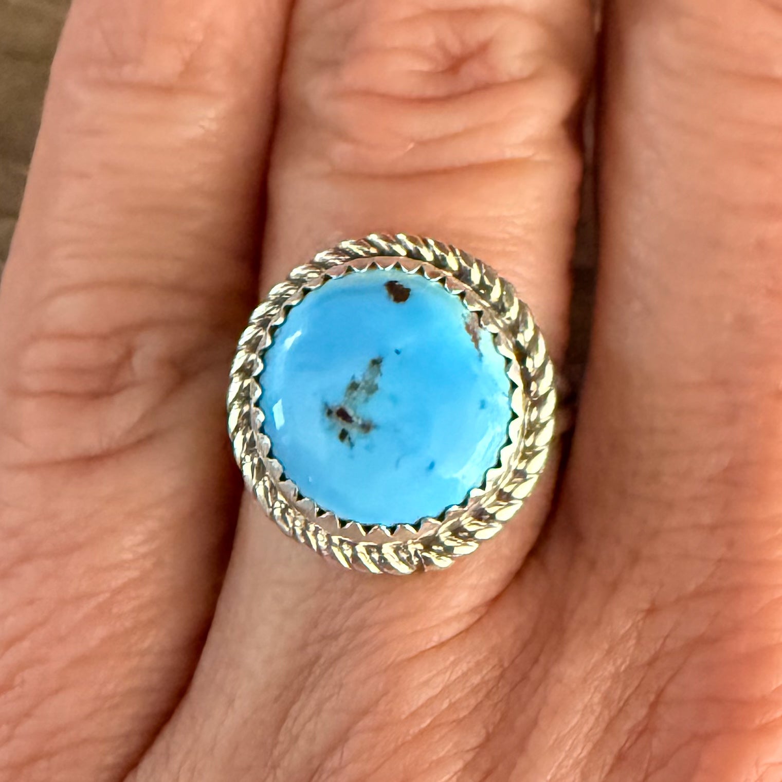 Authentic Native American Handmade Sterling Silver and Golden Hills Turquoise Ring size 6.