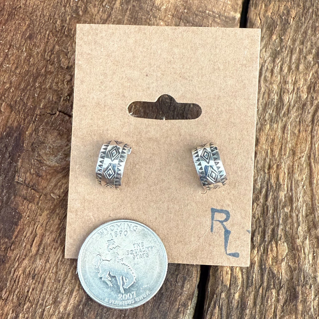 Sterling Silver Hand Stamped Small Hoop Earrings