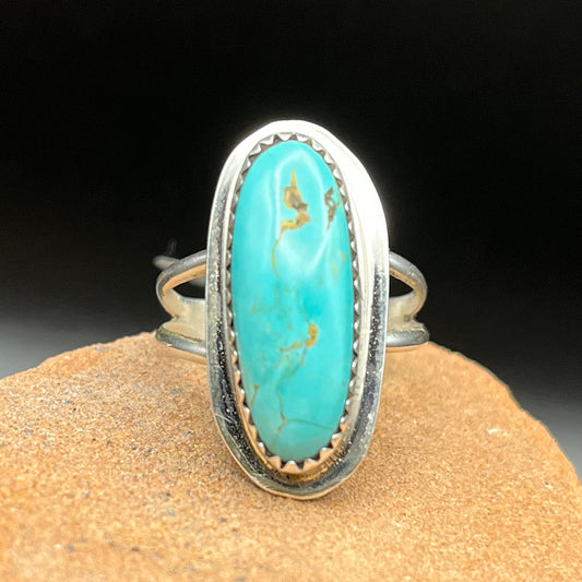 Authentic Native American Handmade Oval Turquoise Ring Size 8