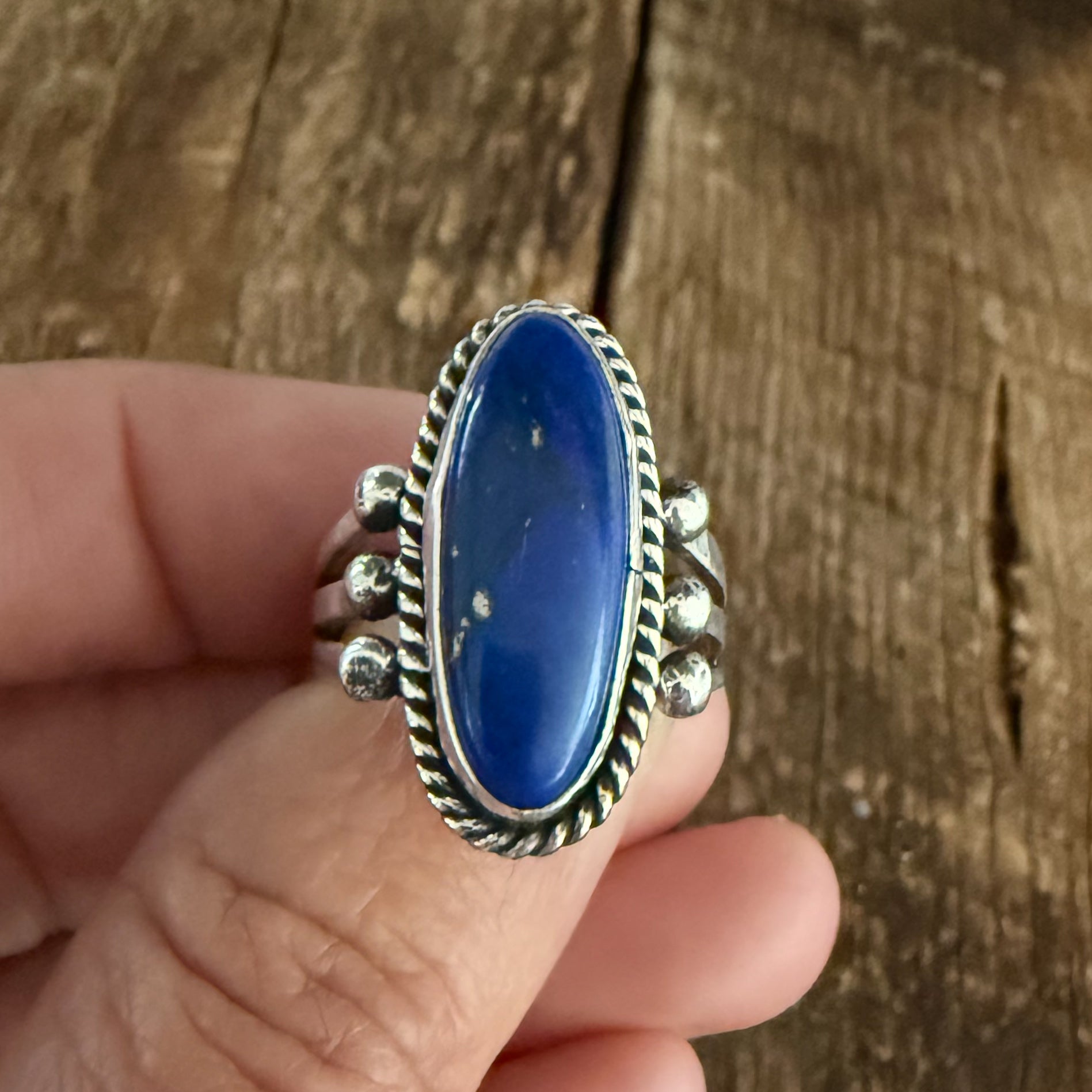 Authentic Native American Handmade Sterling Silver and Lapis Ring size 9.