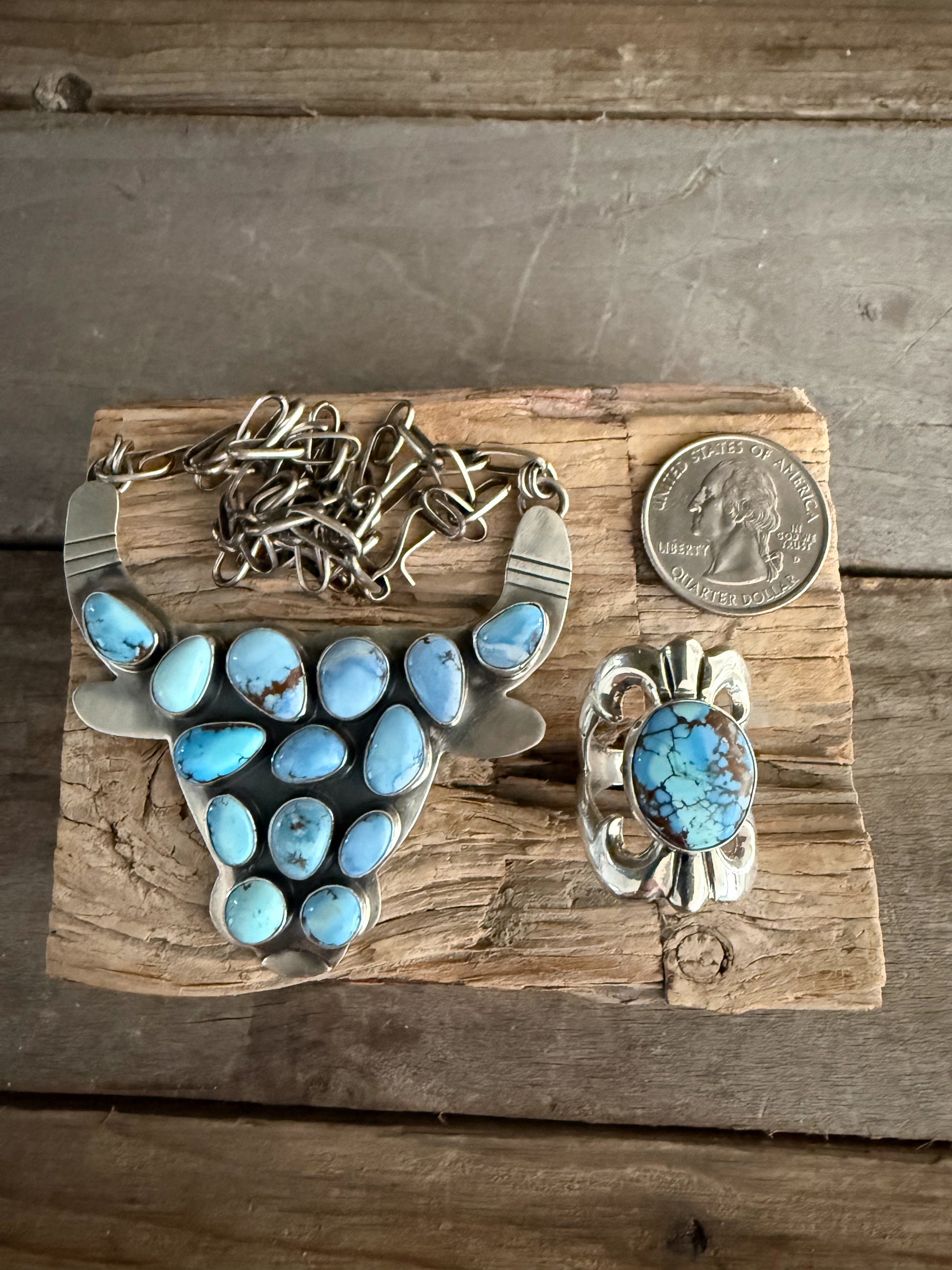 Authentic Native American Handmade Sterling Silver and Golden Hills Paper Clip Cow Necklace.