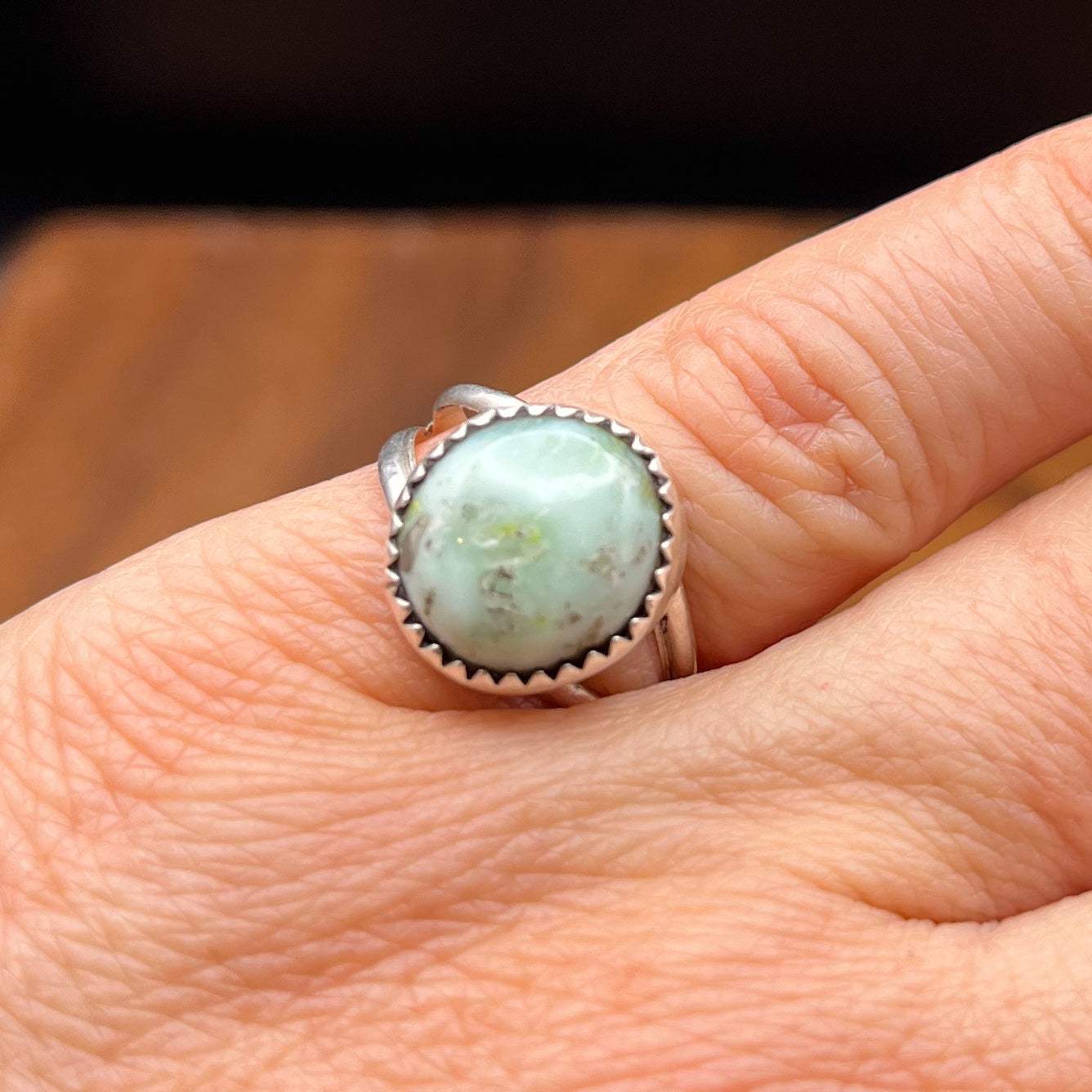 Authentic Native American Handmade Palomino Variscite Sterling Silver Ring