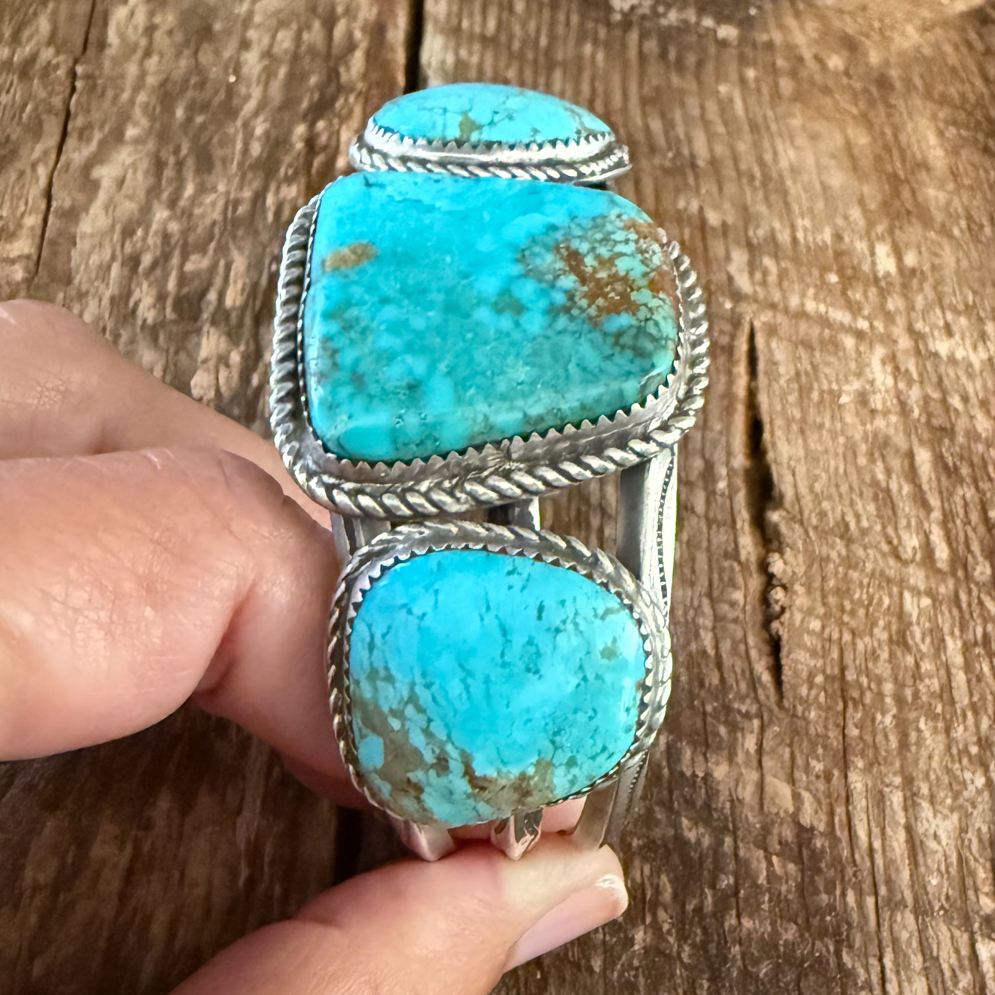 Authentic Native American Handmade Sterling Silver and Turquoise Vintage Cuff