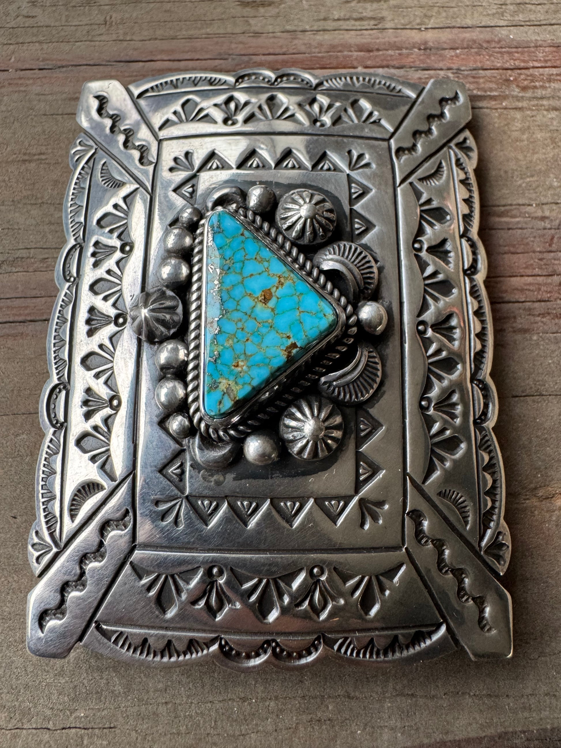 Albert Jake Handmade Sterling Silver Kingman Turquoise Belt Buckle 🇺🇸