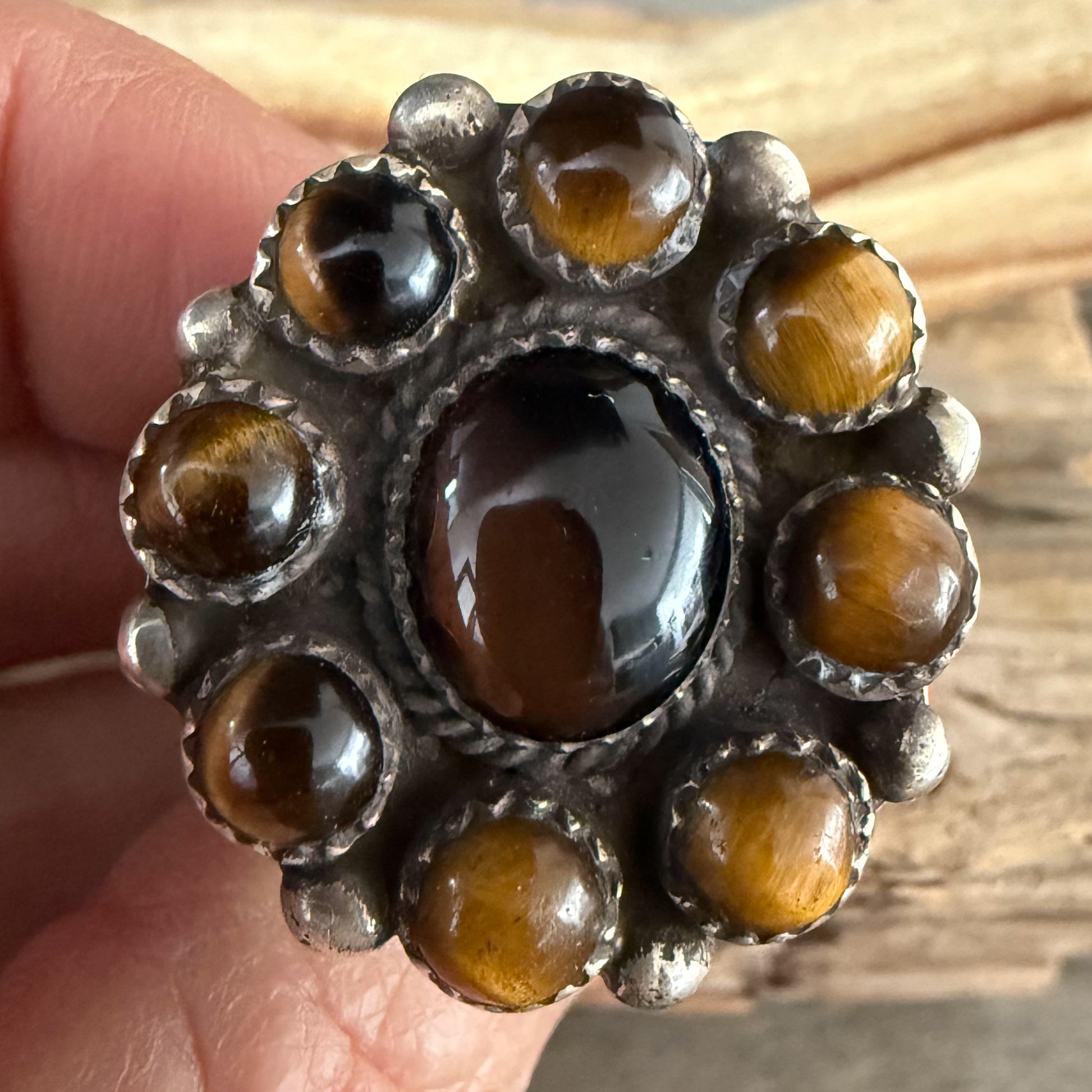 Authentic Native American Handmade Sterling Silver and Tigers Eye Ring size 11.