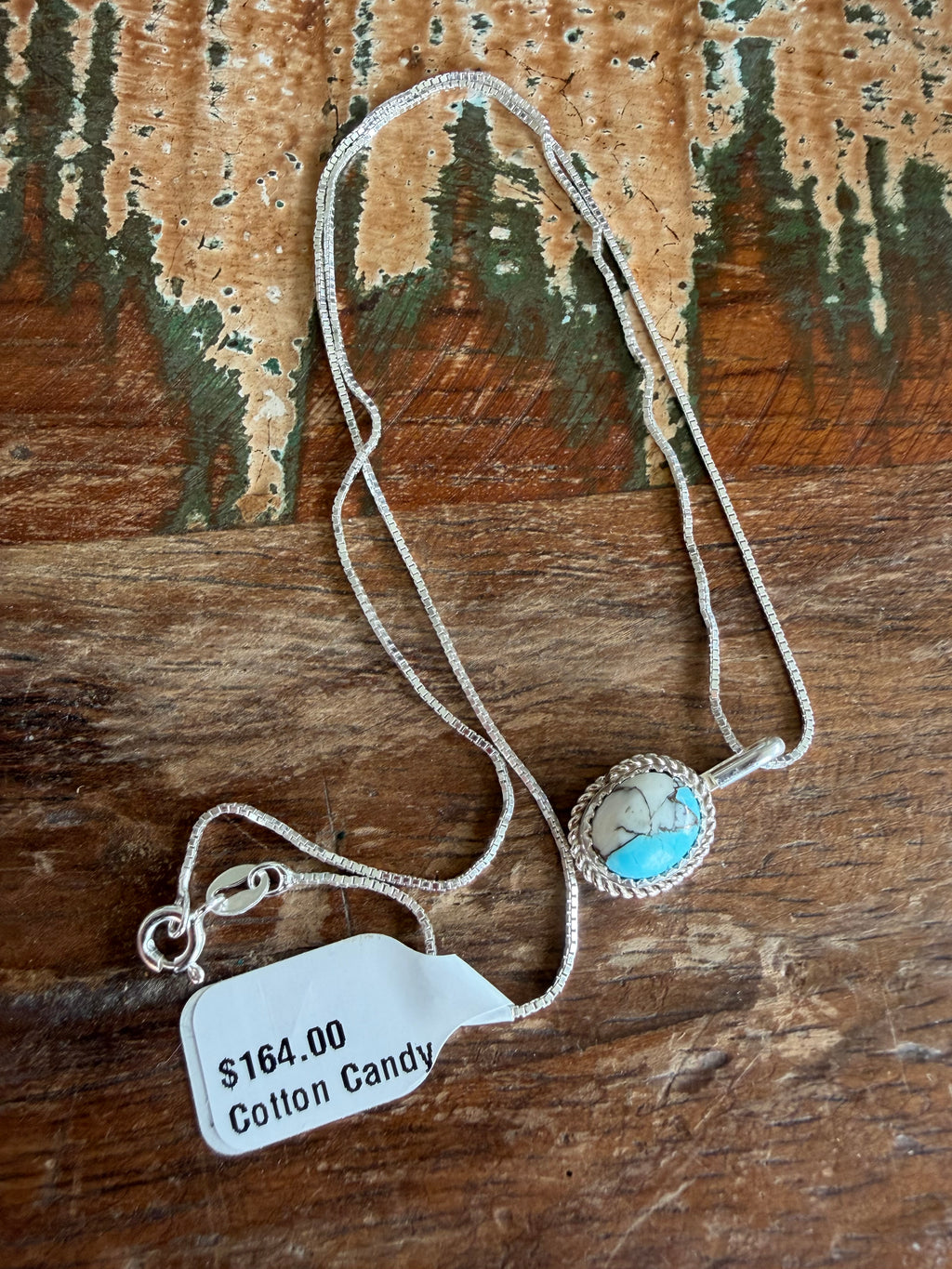 Native American Handmade Cotton Candy Pendant and Necklace 18”