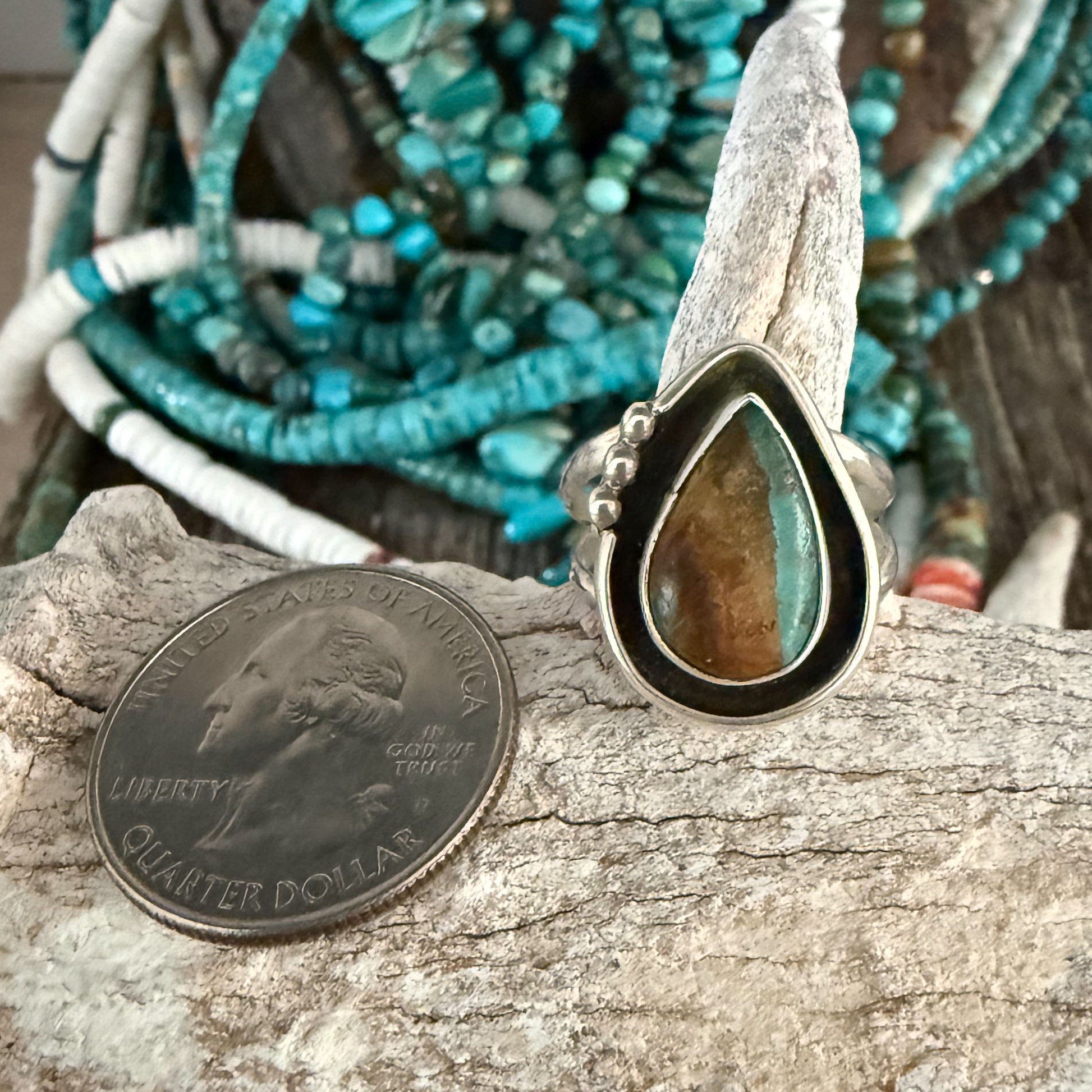 Authentic Native American Handmade Sterling Silver and Turquoise Ring size 8 1/2.