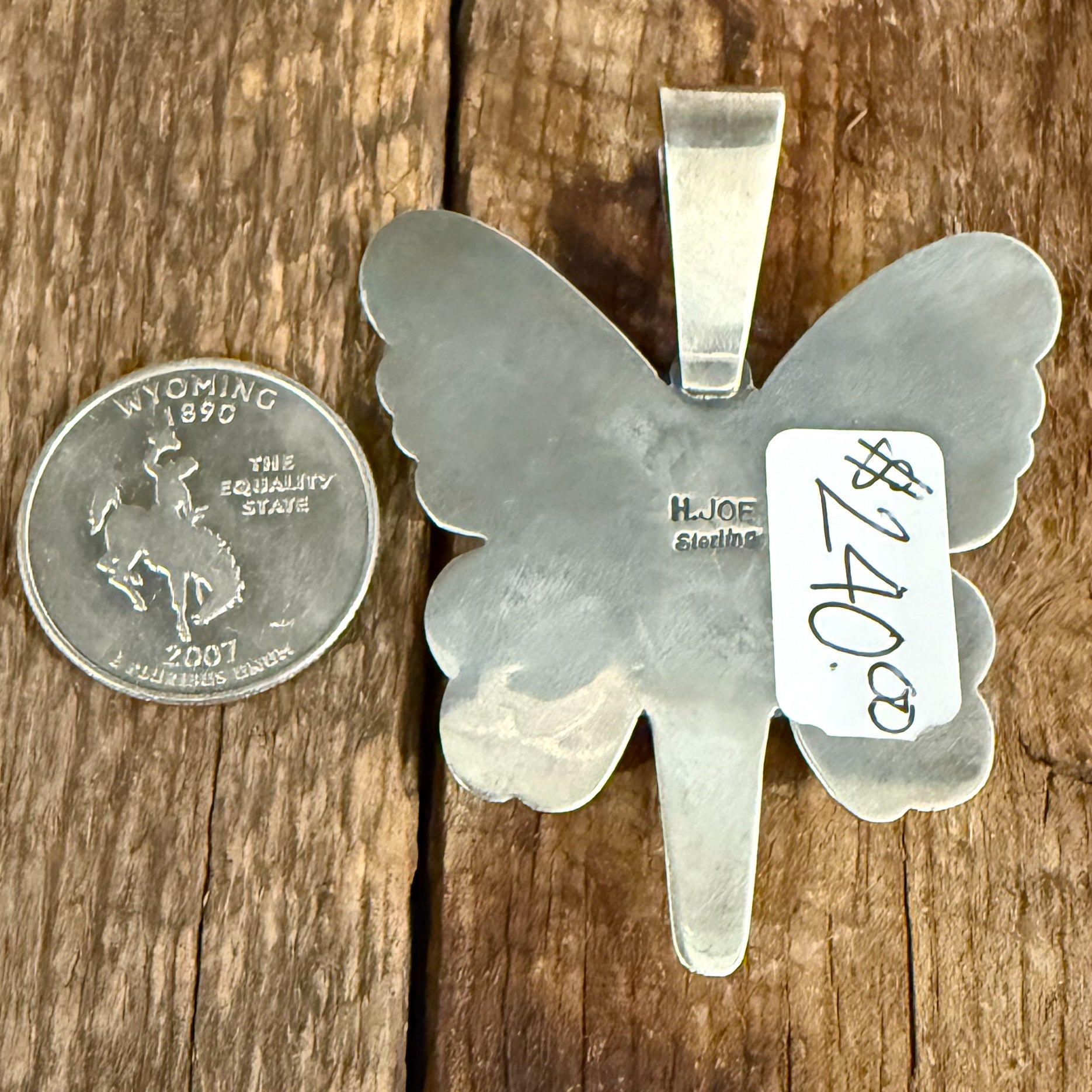 Authentic Native American Handmade Sterling Silver and Turquoise Butterfly Pendant