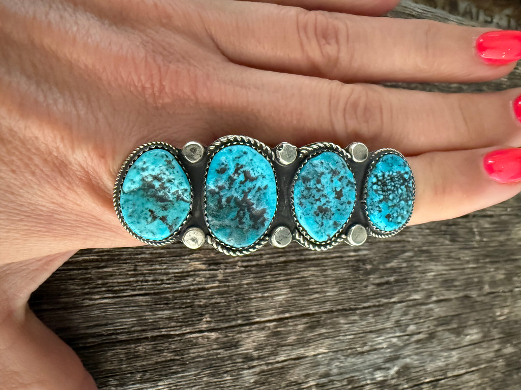 Custom Chad Tellar Kingman Nugget Stacker Turquoise Ring