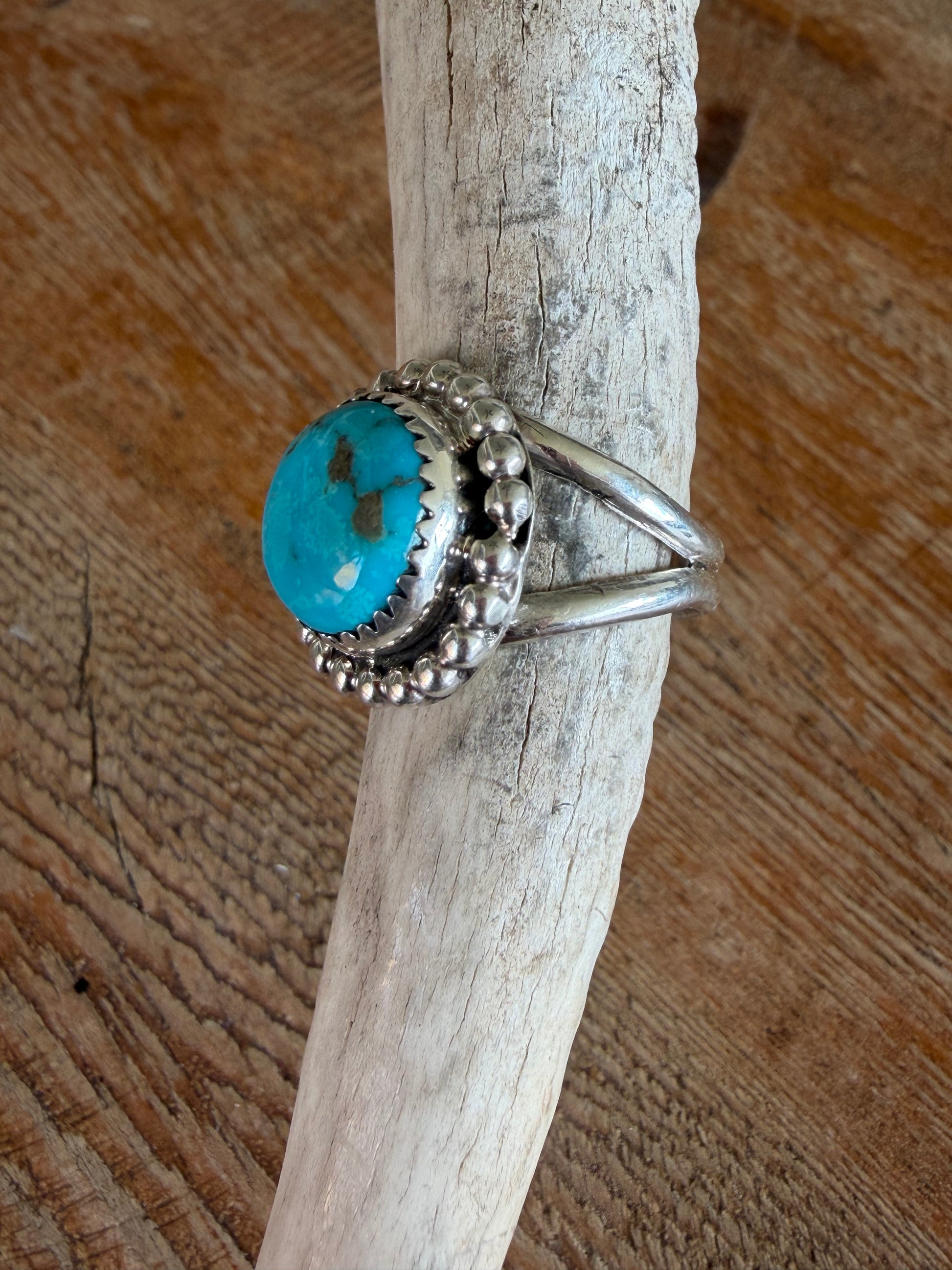 Native American Handmade Sterling Silver Turquoise Ring Size 6.5
