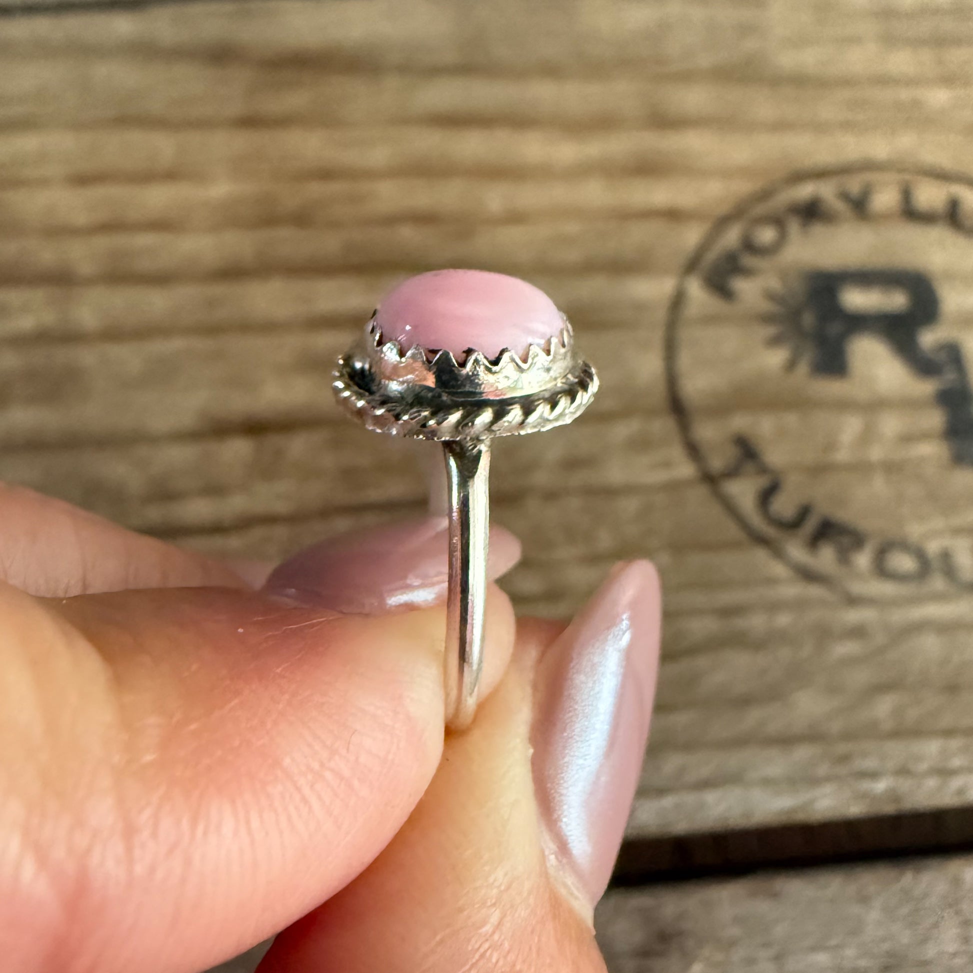 Authentic Native American Handmade Sterling Silver and Pink Conch Ring size 4 1/2