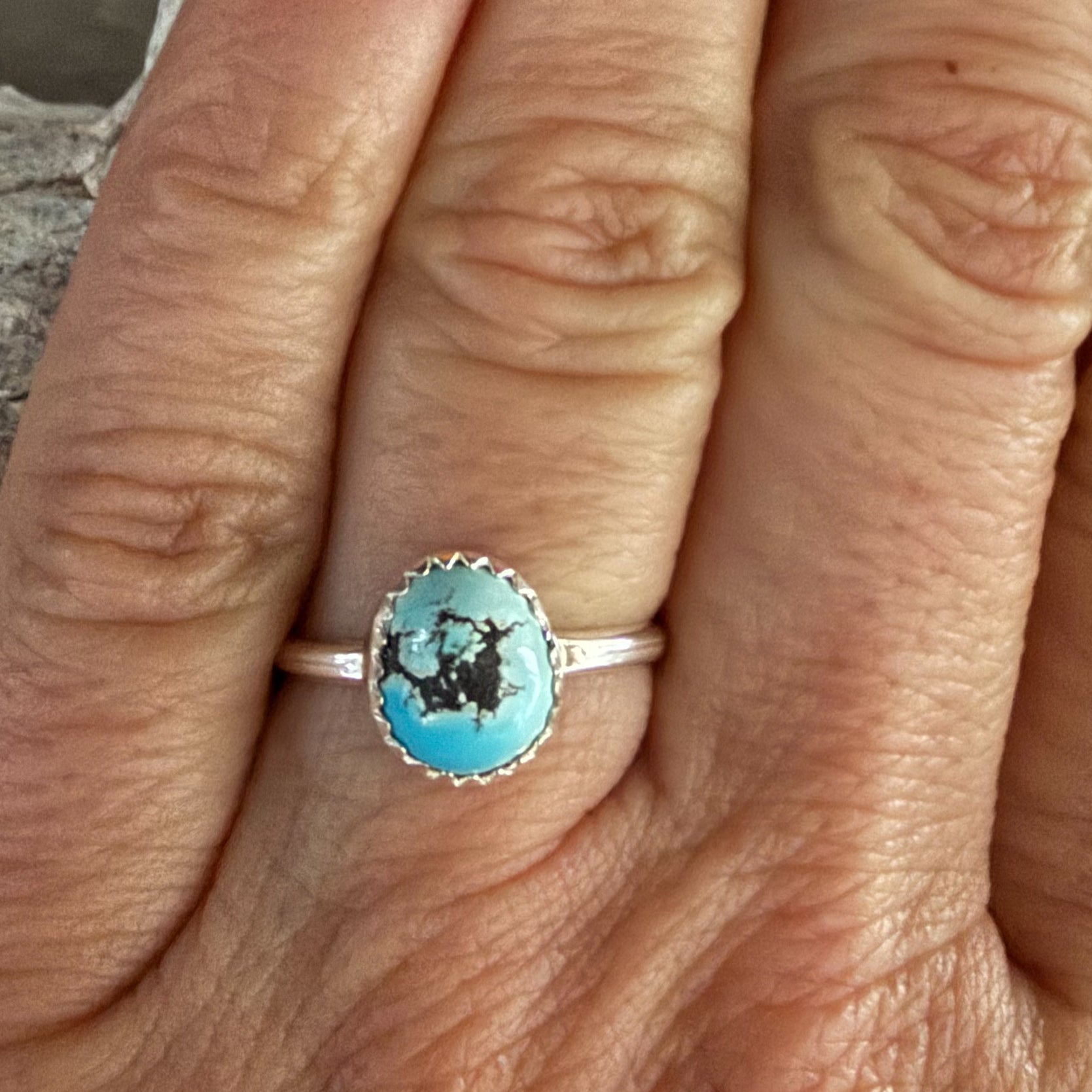 Authentic Native American Handmade Sterling Silver and Golden Hills Turquoise Ring size 7.
