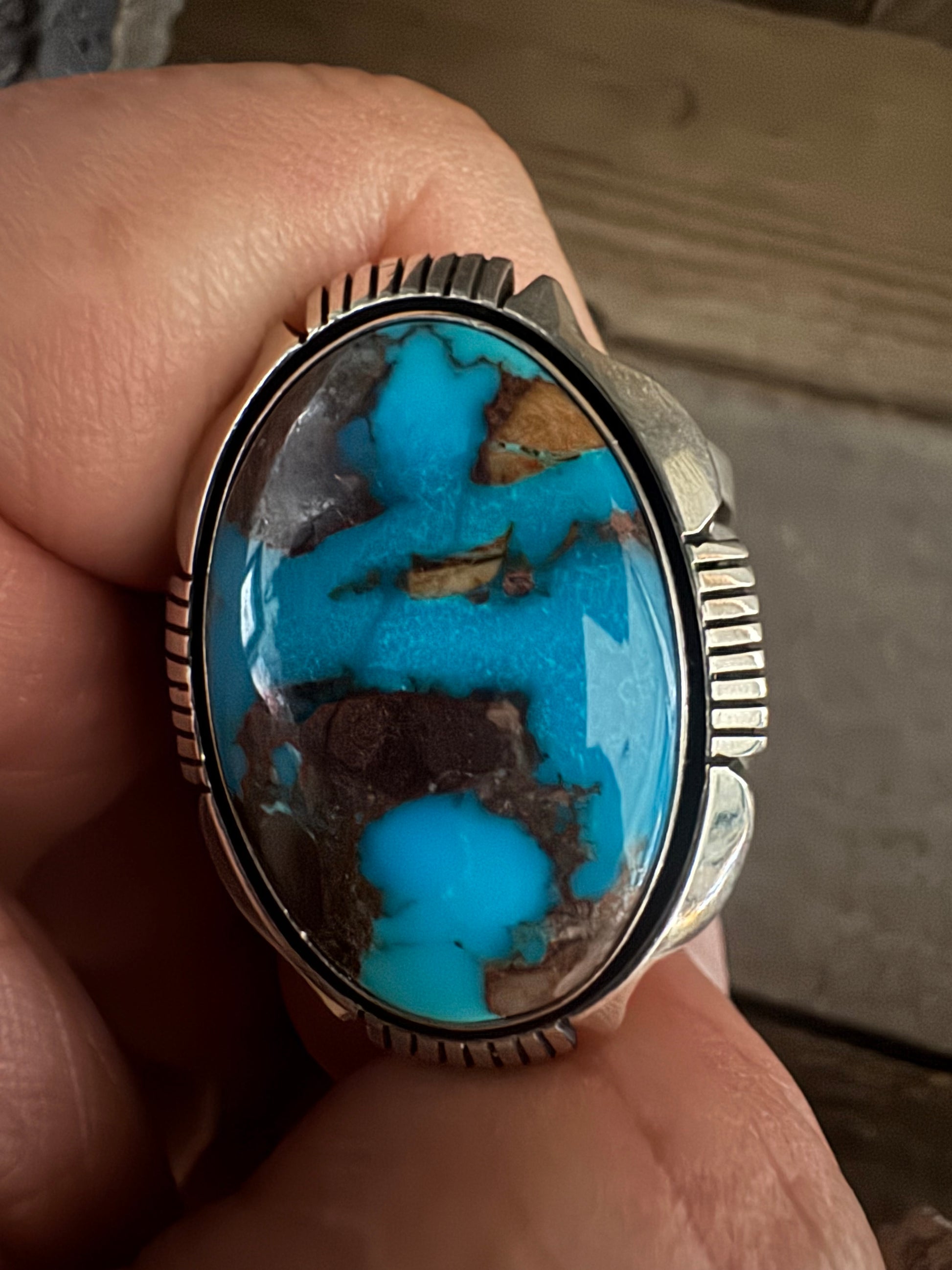 Cooper Willie Handmade Bisbee Turquoise Ring Size 13.5