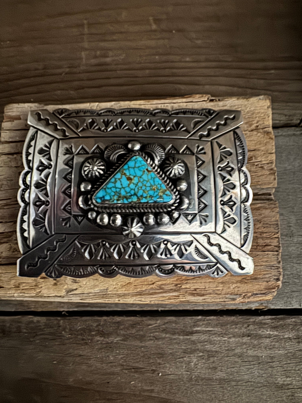 Albert Jake Handmade Sterling Silver Kingman Turquoise Belt Buckle 🇺🇸