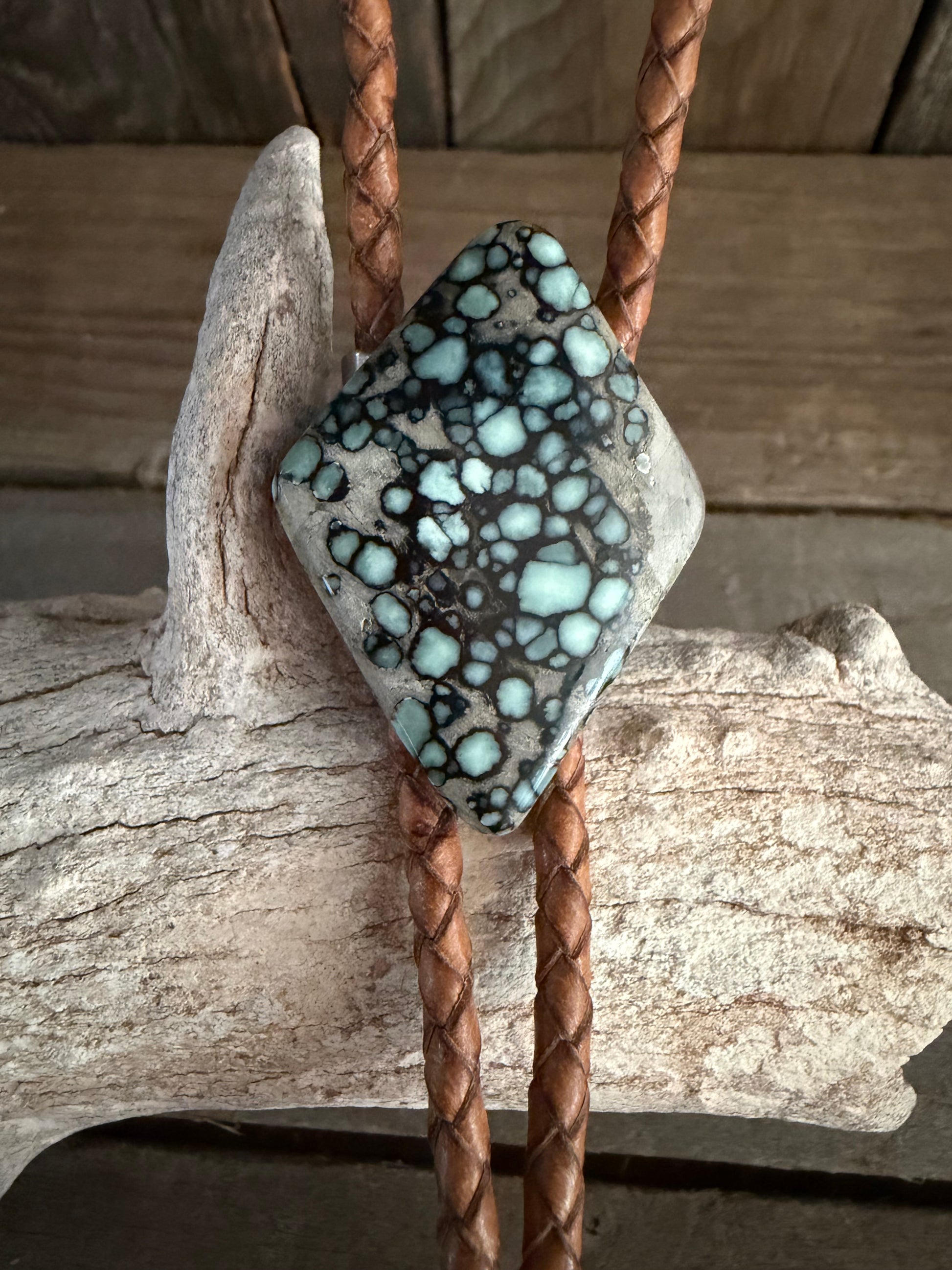 Handmade Desert Bloom Variscite Bolo Tie W/Sterling Silver Tips