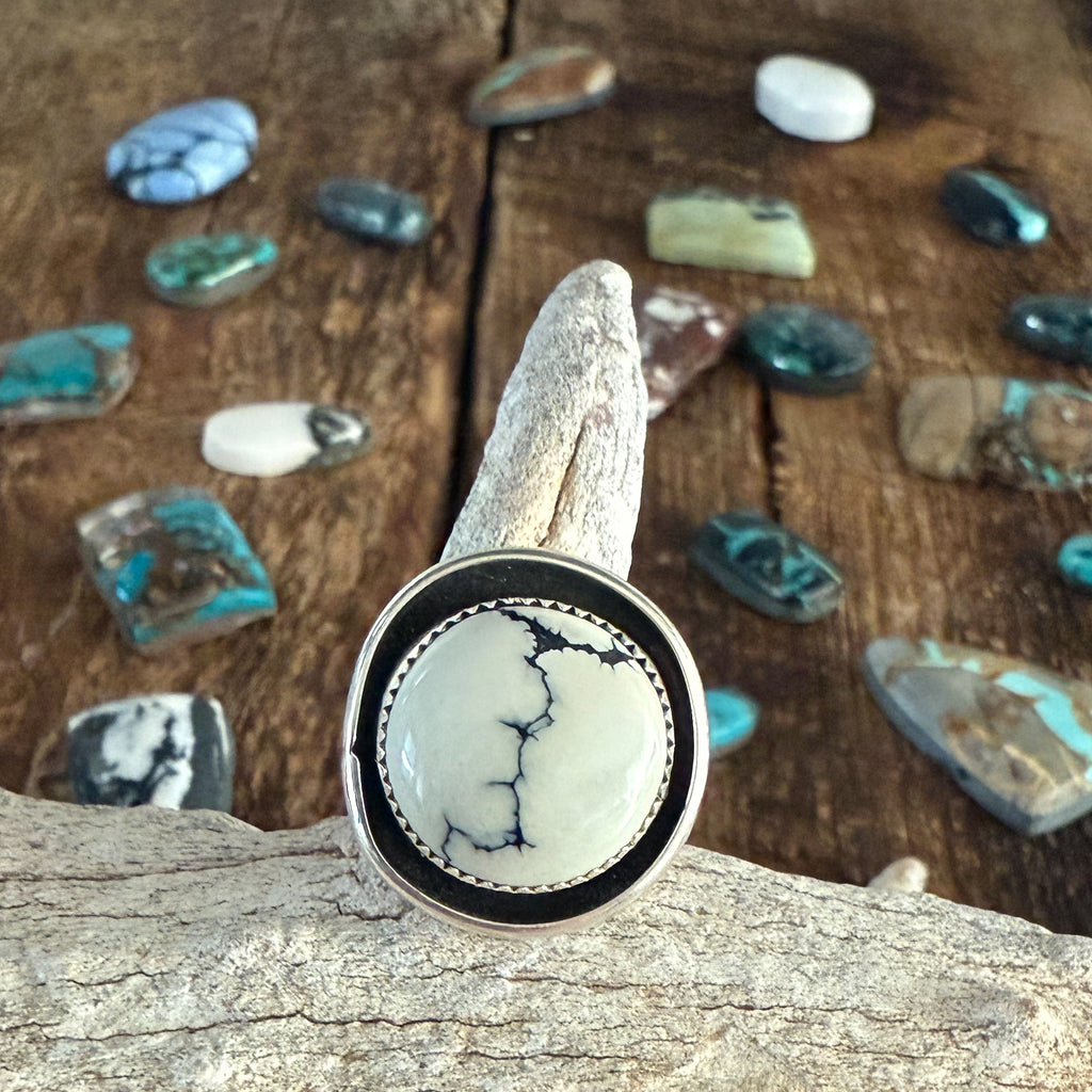 Authentic Native American Handmade Sterling Silver and Ivory Creek Variscite Ring size 4 1/4.