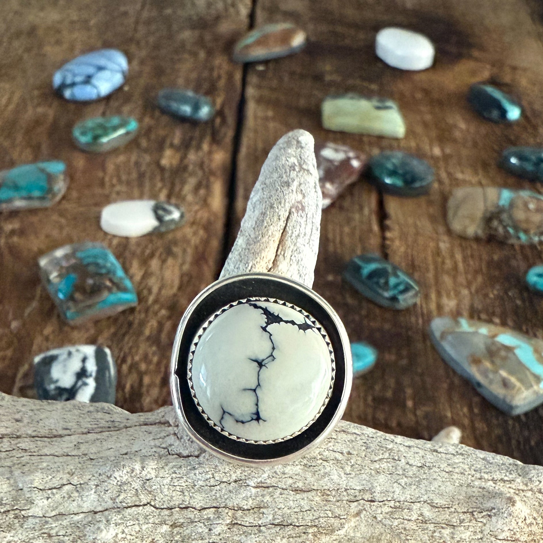 Authentic Native American Handmade Sterling Silver and Ivory Creek Variscite Ring size 4 1/4.