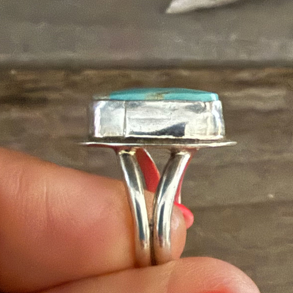 Authentic Native American Handmade Sterling Silver and Royston Turquoise Ring size 4 1/4.
