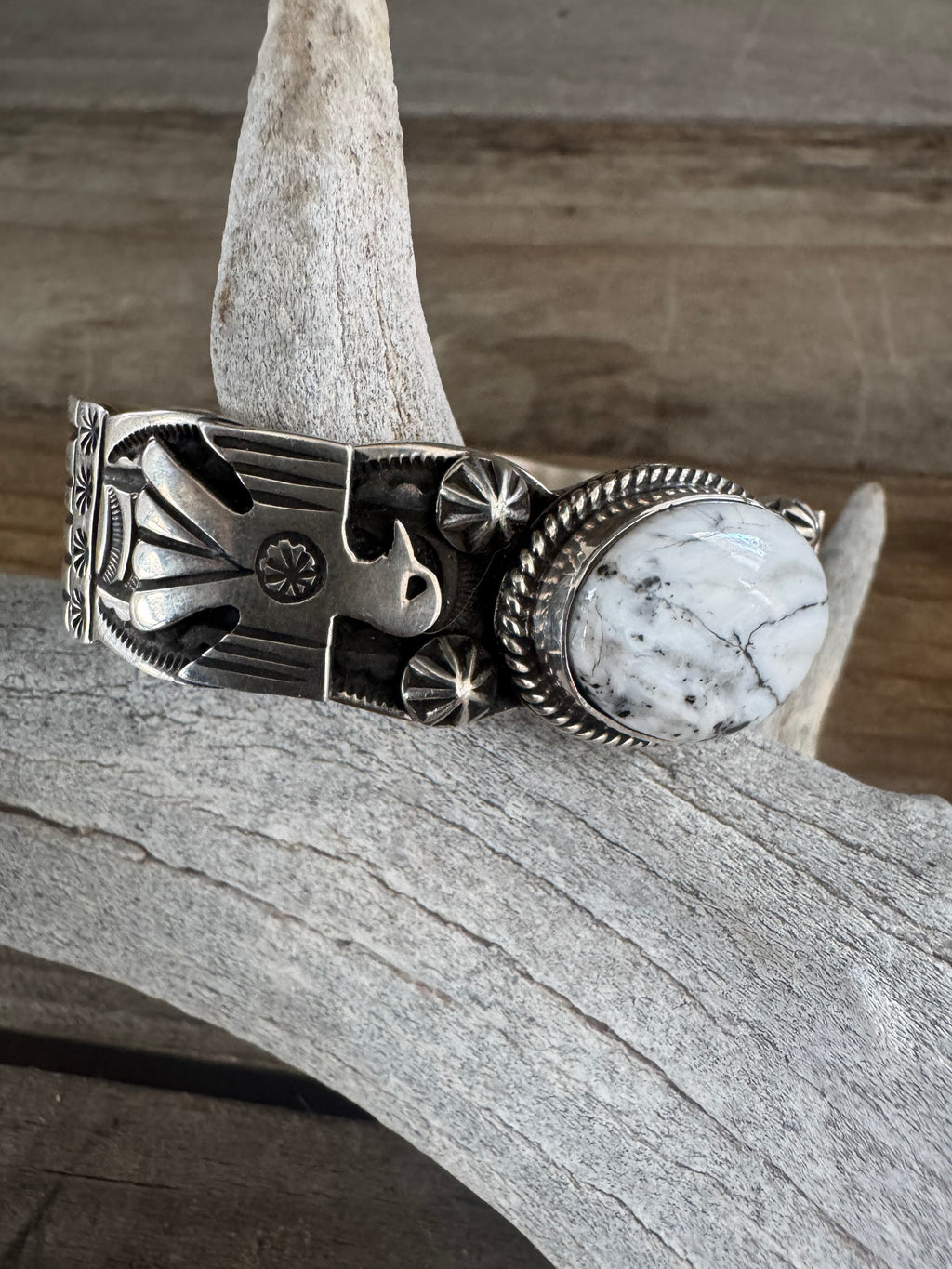 Handmade White Buffalo Sterling Silver Cuff-Bracelet