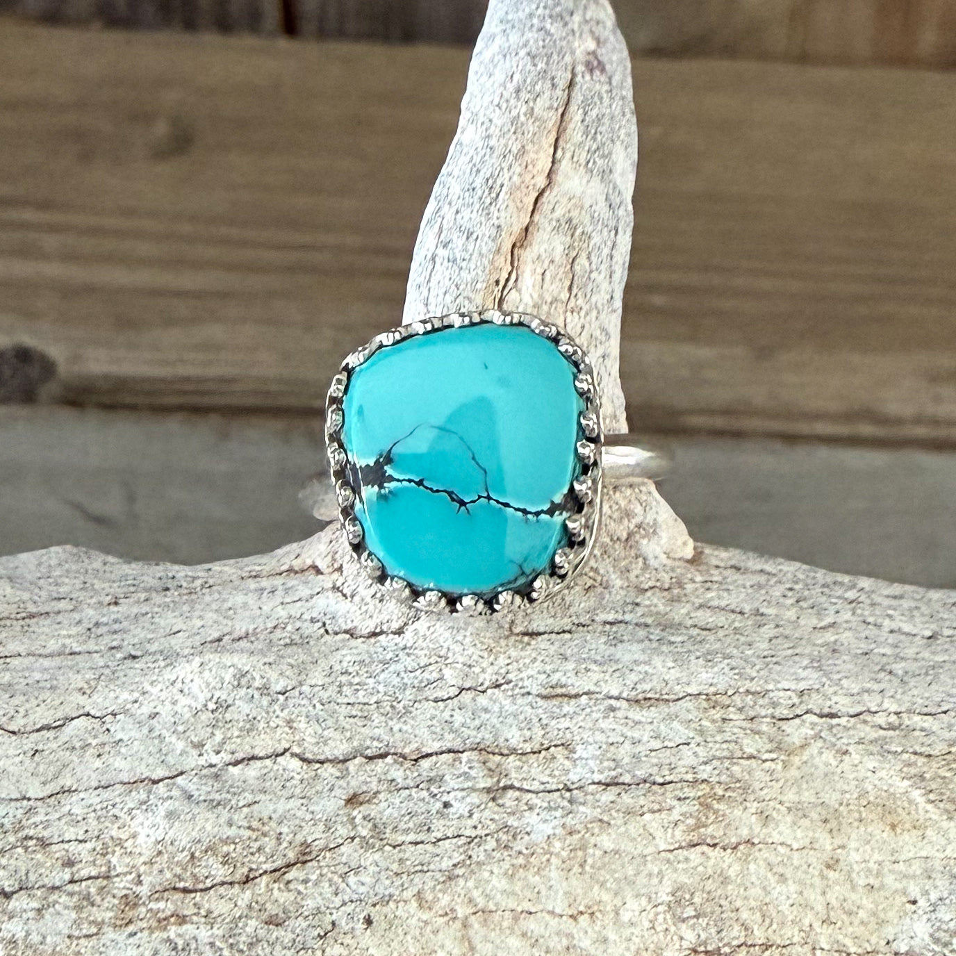 Authentic Native American Handmade Sterling Silver and Turquoise Ring size 7.