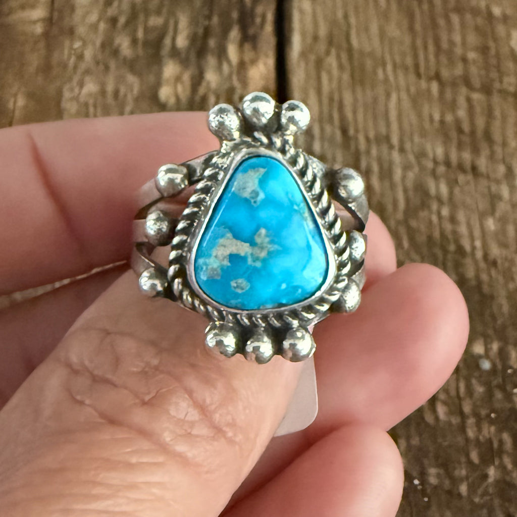 Authentic Native American Handmade Sterling Silver and Turquoise Ring size 10 1/4.